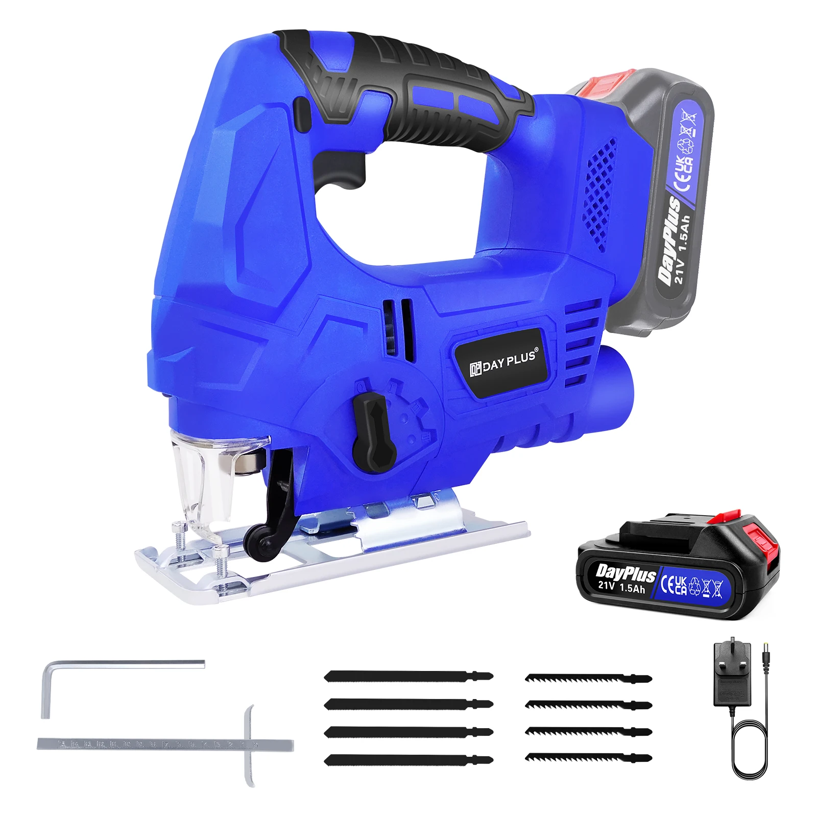 400W Cordless Jigsaw with 1500mAh Li-Ion Battery and Charger, Brushless Motor, 8pcs Blades, LED Light, 3000 SPM, for Wood Metal