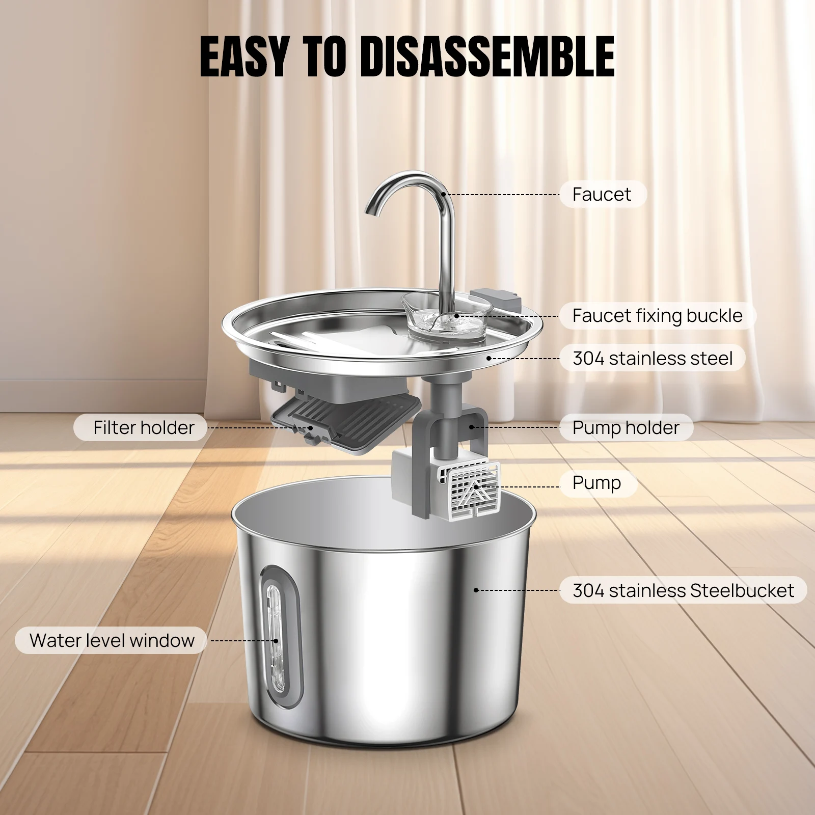 BRIEFNESS 2.2L Cat Dog Water Bowl, Circulating Pet Water Fountain with Triple Filtration System, Ultra Quiet Pump & LED Indicator for Cats & Small Dogs