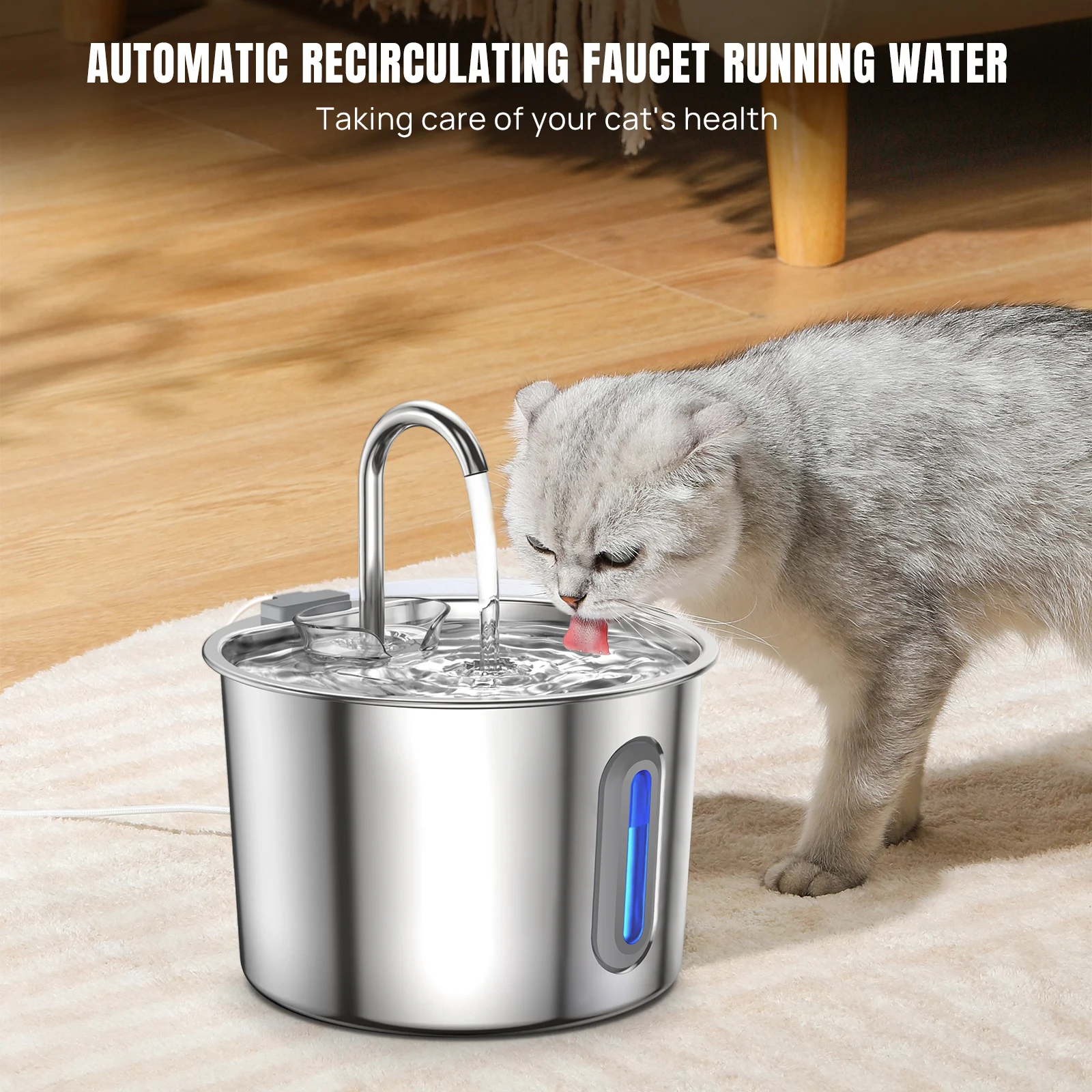 BRIEFNESS 2.2L Cat Dog Water Bowl, Circulating Pet Water Fountain with Triple Filtration System, Ultra Quiet Pump & LED Indicator for Cats & Small Dogs