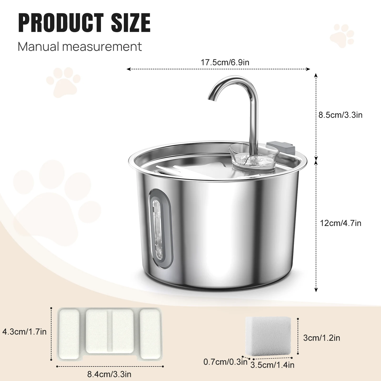 BRIEFNESS 2.2L Cat Dog Water Bowl, Circulating Pet Water Fountain with Triple Filtration System, Ultra Quiet Pump & LED Indicator for Cats & Small Dogs