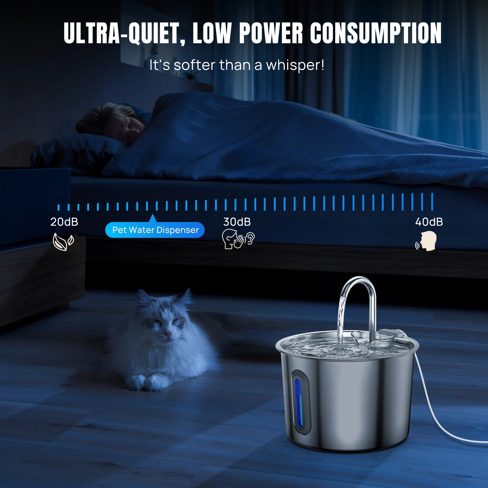 BRIEFNESS 2.2L Cat Dog Water Bowl, Circulating Pet Water Fountain with Triple Filtration System, Ultra Quiet Pump & LED Indicator for Cats & Small Dogs