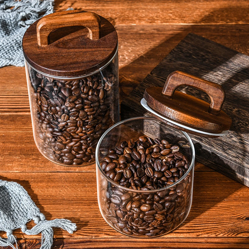 Voltsify 800ML Glass Storage Jar with Wooden Lid Food Storage Jar Tea Storage Containers Canisters
