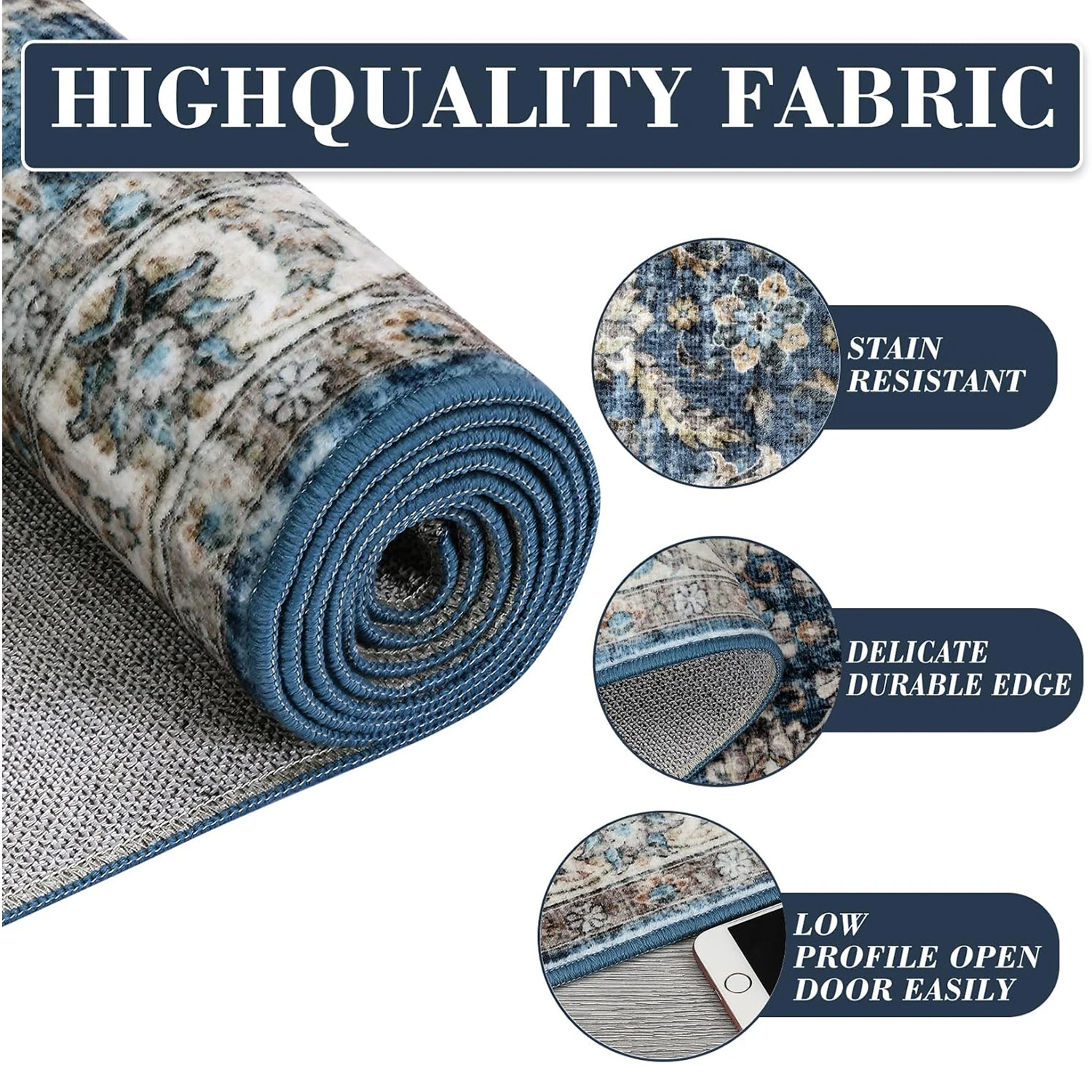Vintage Floral Area Rug for Living Room Washable Farmhouse Distressed Indoor Carpet Low Pile Soft Accent Throw Rug for Bedroom