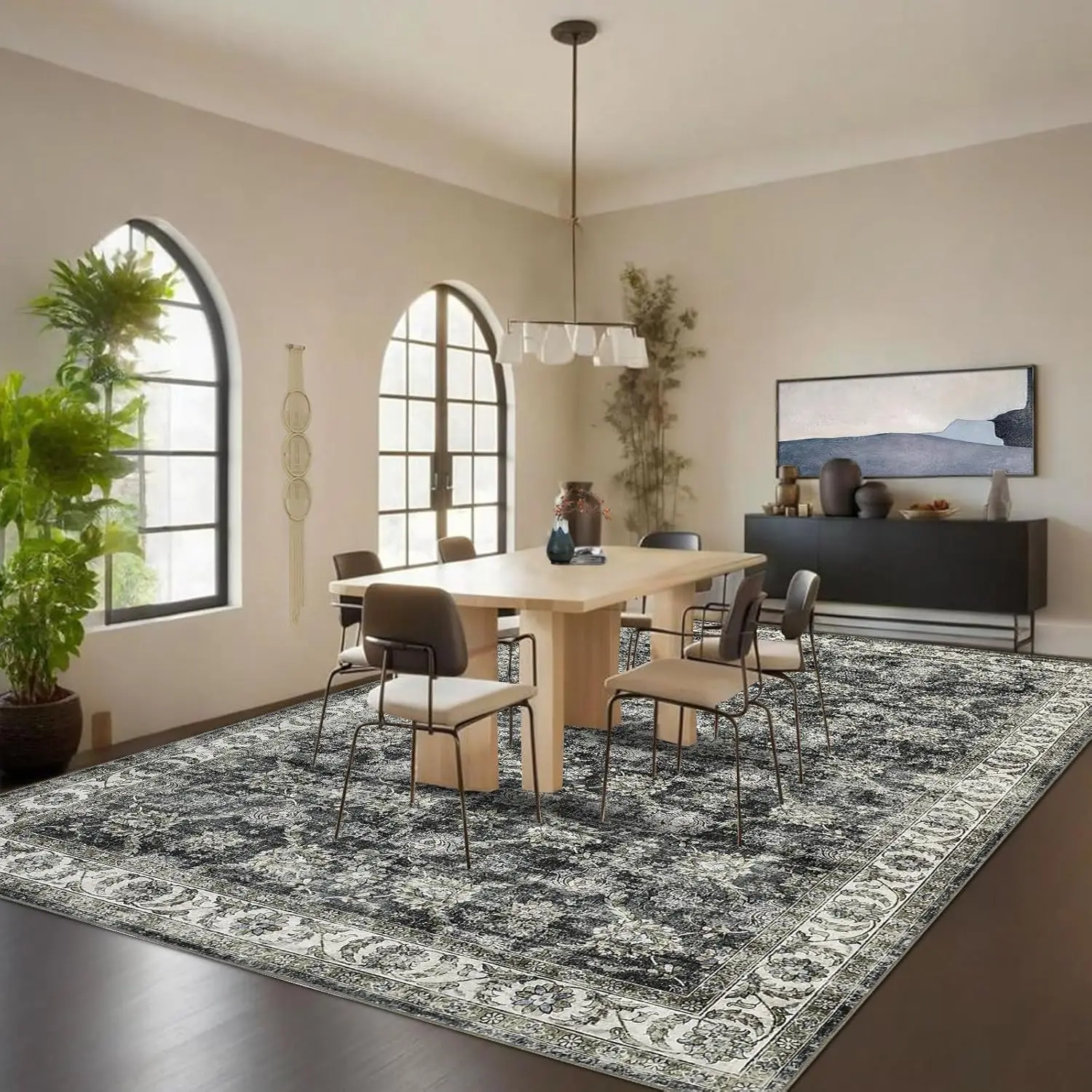 Vintage Floral Area Rug for Living Room Washable Farmhouse Distressed Indoor Carpet Low Pile Soft Accent Throw Rug for Bedroom