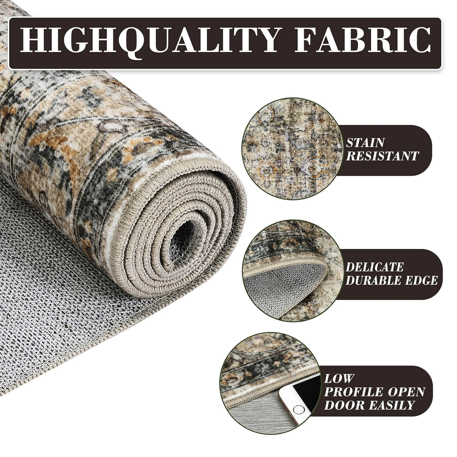 Vintage Floral Area Rug for Living Room Washable Farmhouse Distressed Indoor Carpet Low Pile Soft Accent Throw Rug for Bedroom