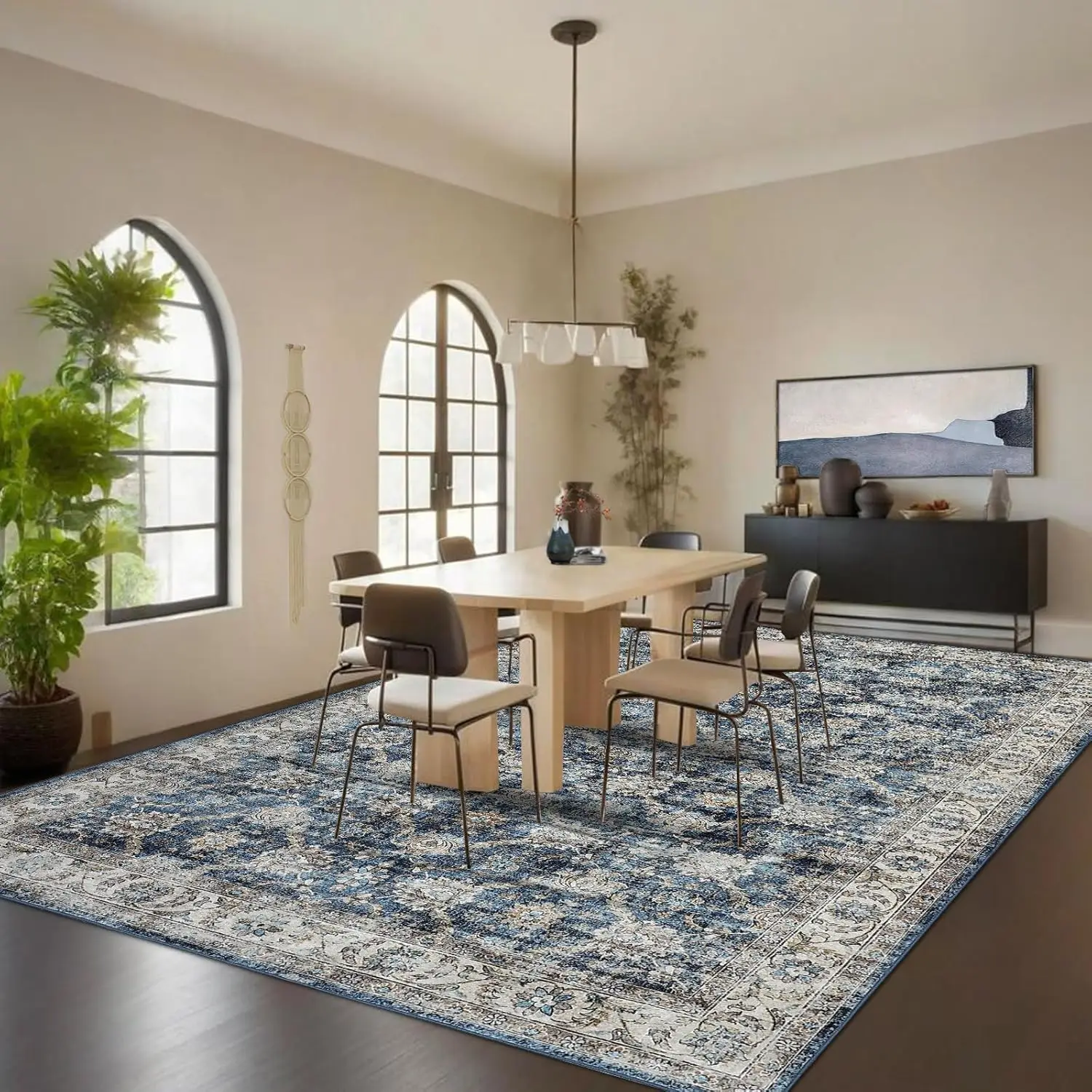 Vintage Floral Area Rug for Living Room Washable Farmhouse Distressed Indoor Carpet Low Pile Soft Accent Throw Rug for Bedroom
