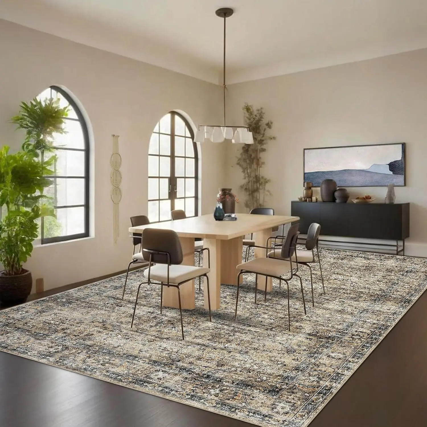 Vintage Floral Area Rug for Living Room Washable Farmhouse Distressed Indoor Carpet Low Pile Soft Accent Throw Rug for Bedroom
