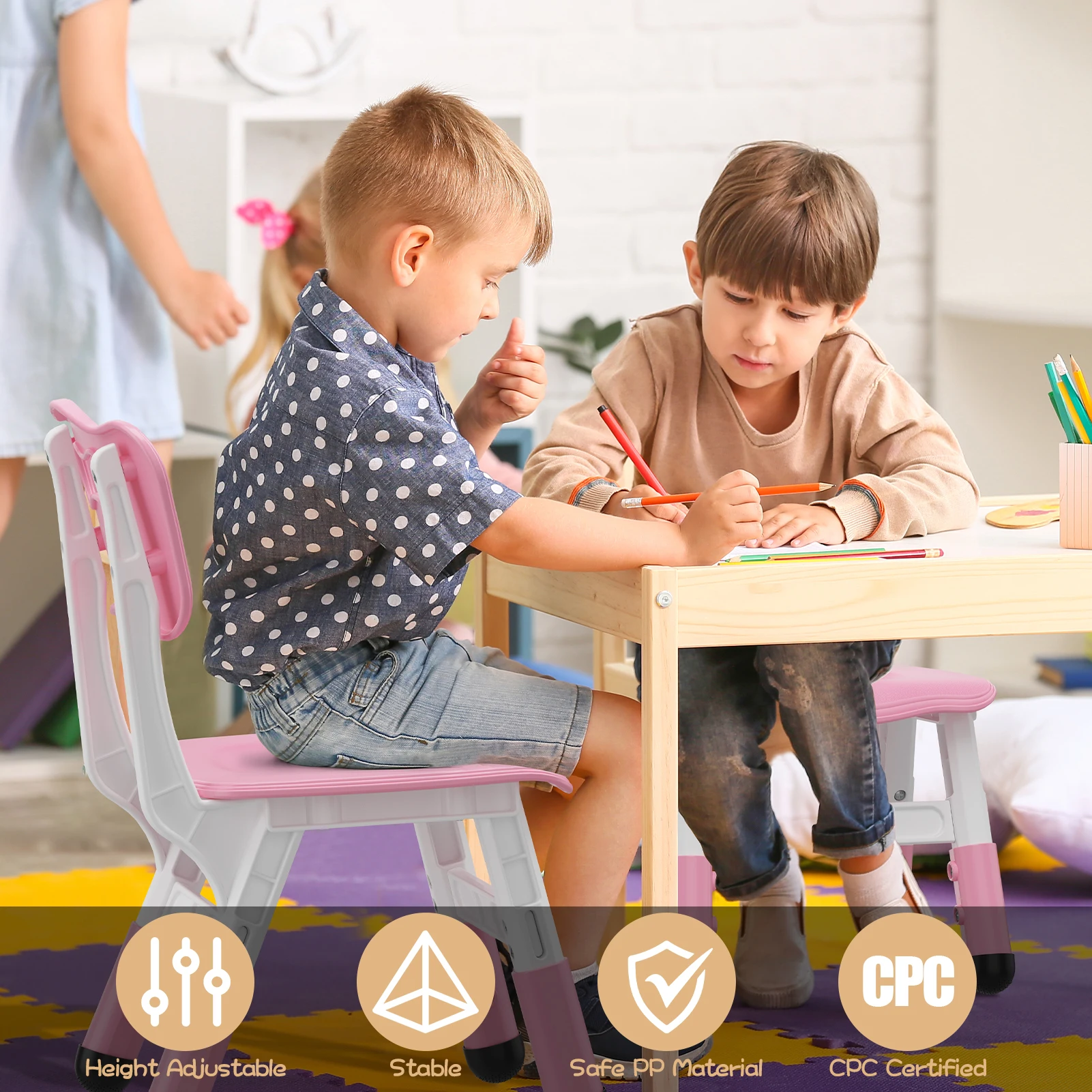 Kids Chairs 2 Pack, 3 Level Height Adjustable Chairs for Children Girls Boys , Plastic Kids Chair for Home Family Classroom