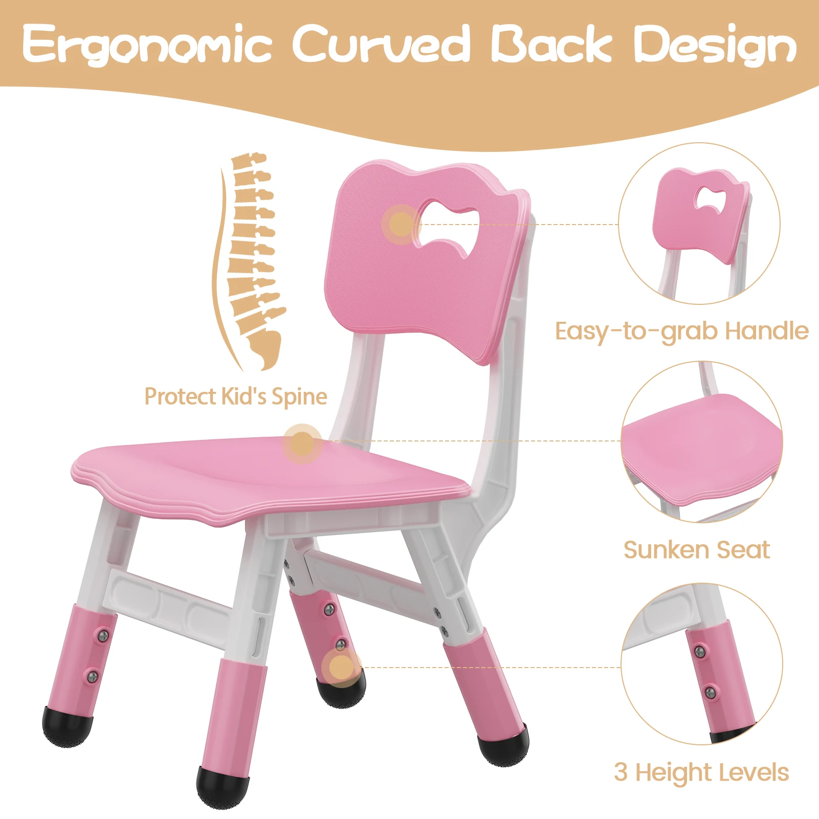 Kids Chairs 2 Pack, 3 Level Height Adjustable Chairs for Children Girls Boys , Plastic Kids Chair for Home Family Classroom