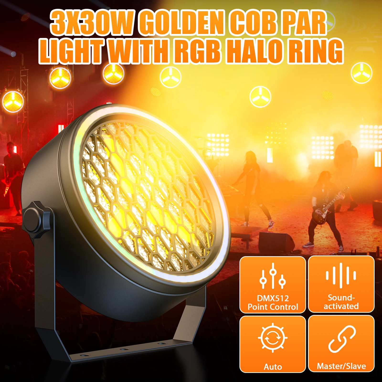 Datewink 2/4Pcs 90W Golden COB LED Par Light With RGB Strip Retro Stage Lighting Effect DMX For DJ Disco Party Wedding Nightclub