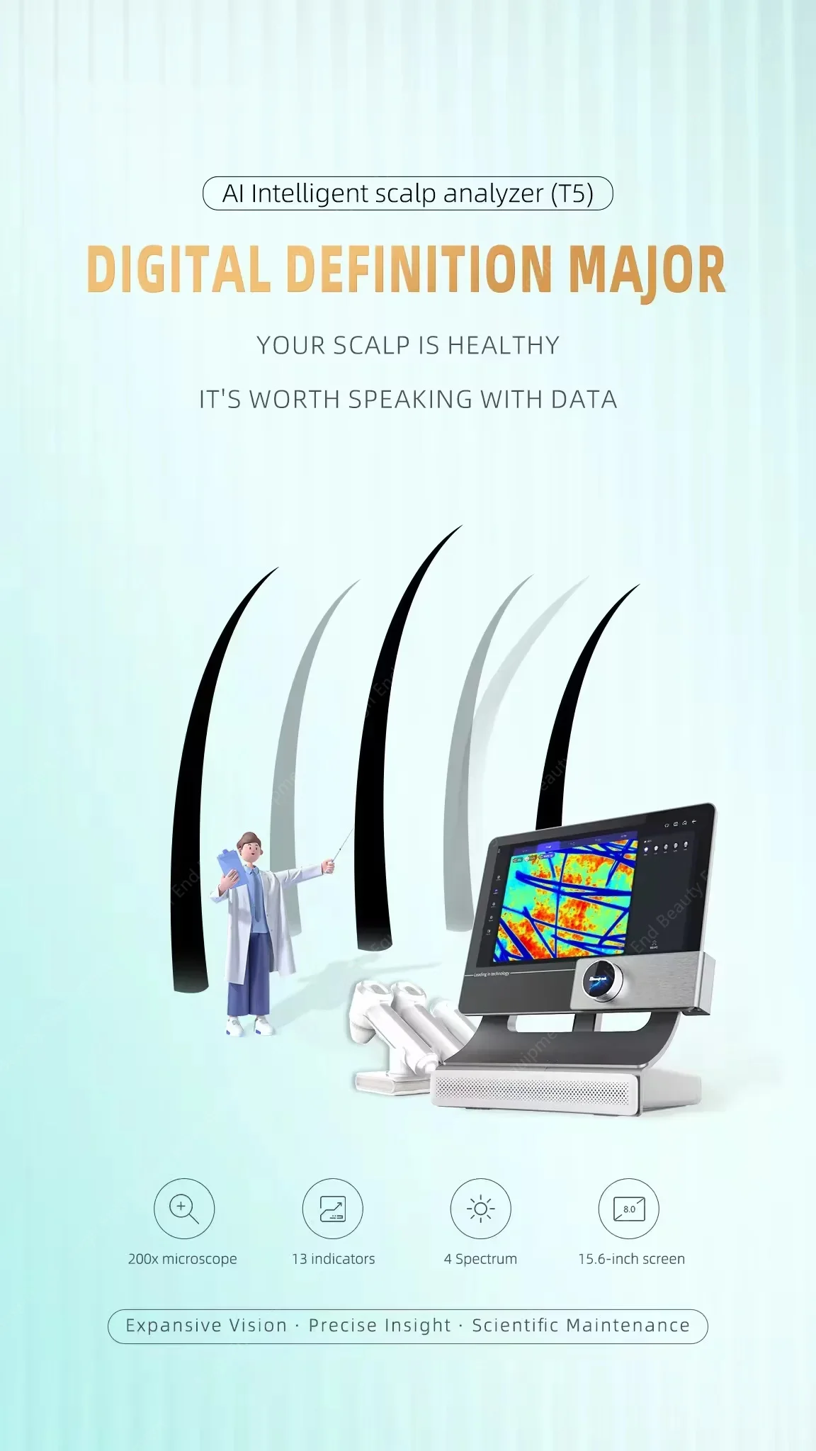 Epilator T5 Professional AI Intelligent Scalp Analyzer AI Intelligent Digital Hair Scalp Analysis HD Microscope Hair Analysis