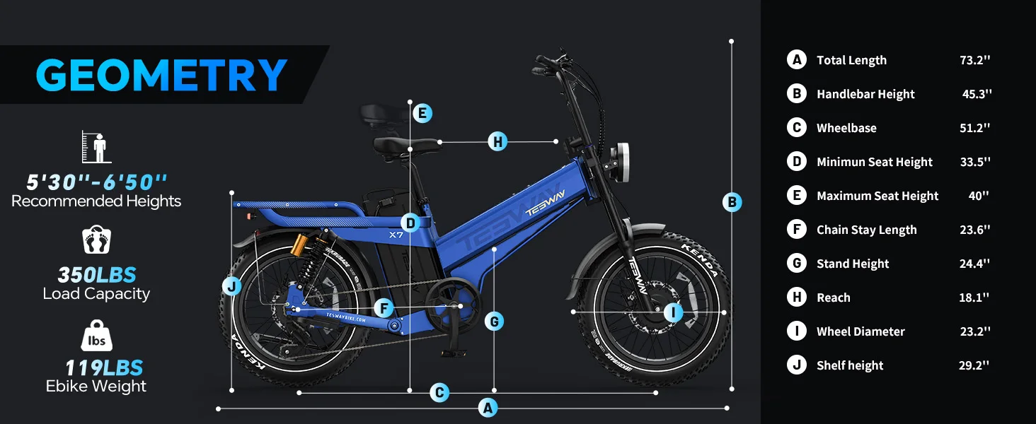 TESWAY X7 AWD Electric Bike 3000W Peak Motor 52V 60Ah Battery 60km/h Max Speed 20x4.0'' Fat Tires Hydraulic Brakes E-bike