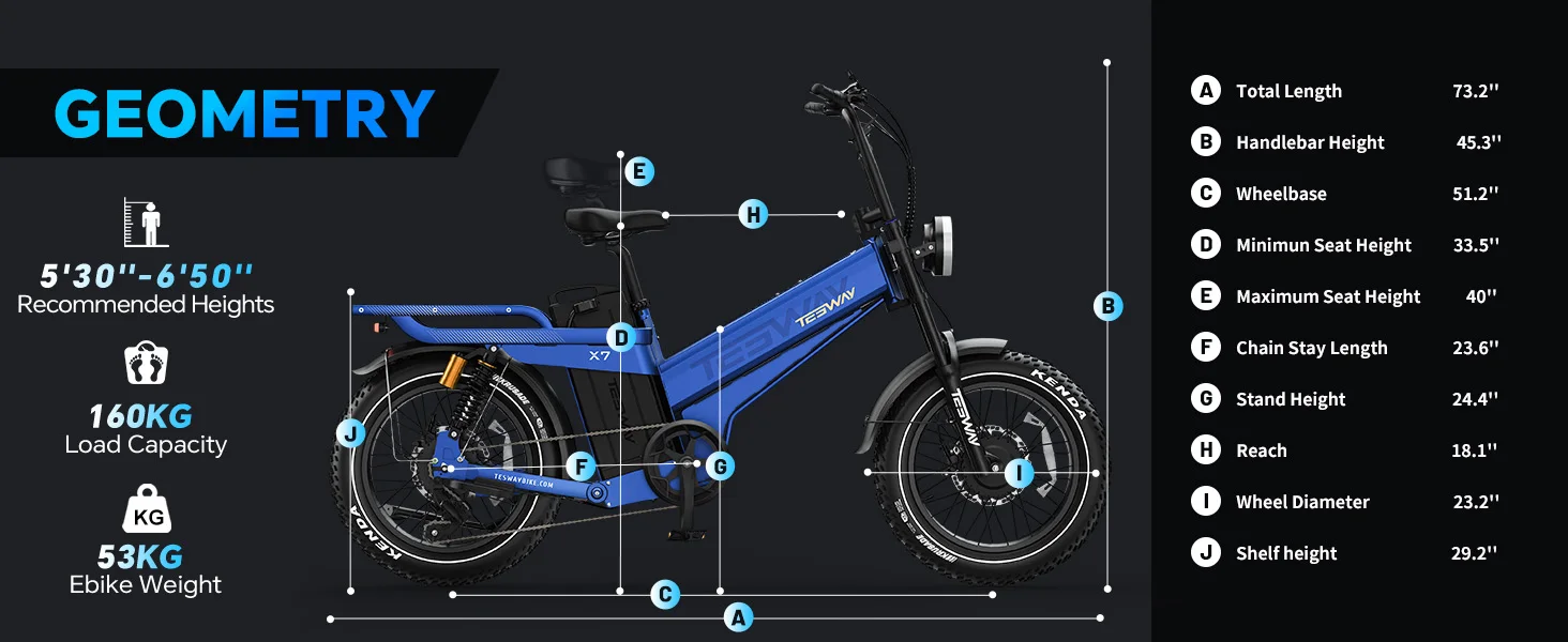 TESWAY X7 AWD Electric Bike 3000W Peak Motor 52V 60Ah Battery 60km/h Max Speed 20x4.0'' Fat Tires Hydraulic Brakes E-bike
