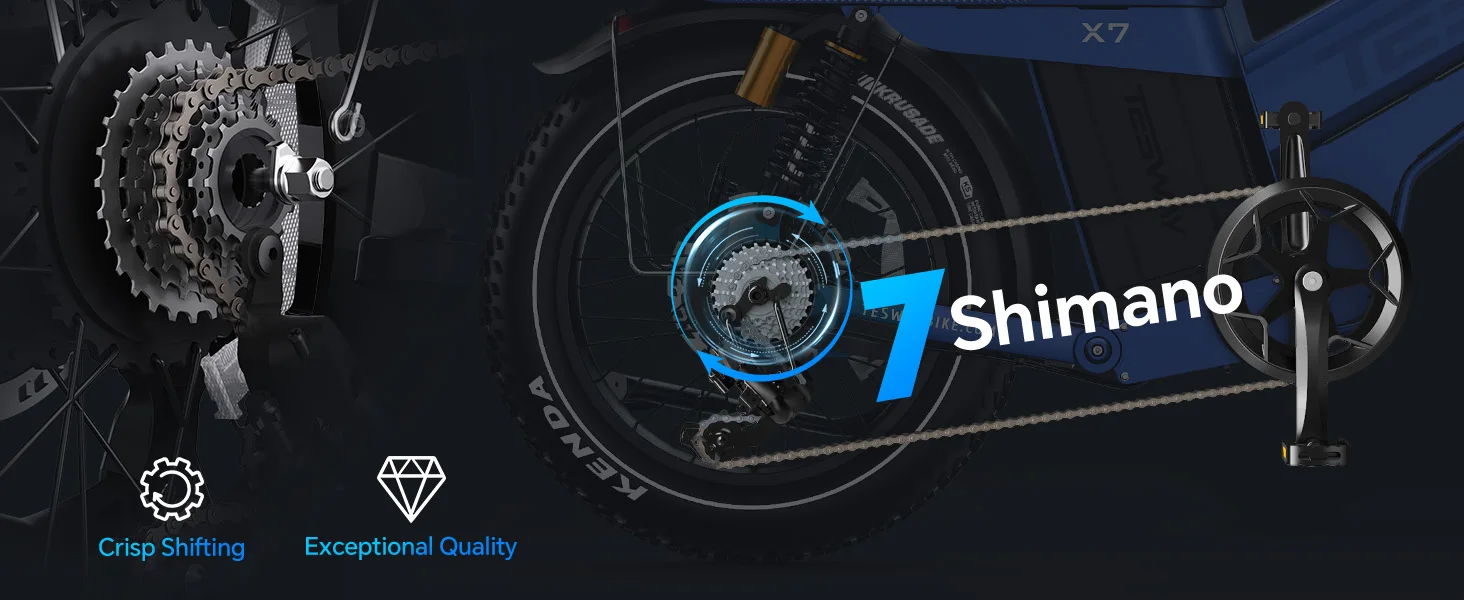 TESWAY X7 AWD Electric Bike 3000W Peak Motor 52V 60Ah Battery 60km/h Max Speed 20x4.0'' Fat Tires Hydraulic Brakes E-bike