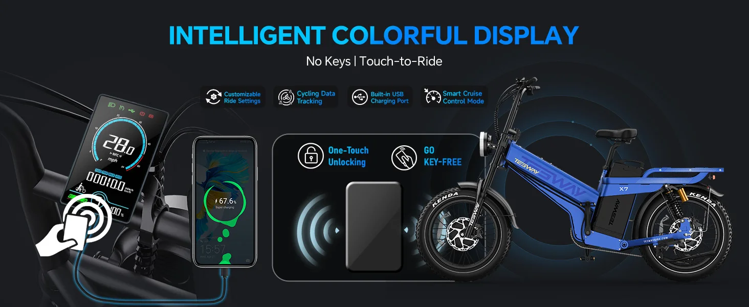 TESWAY X7 AWD Electric Bike 3000W Peak Motor 52V 60Ah Battery 60km/h Max Speed 20x4.0'' Fat Tires Hydraulic Brakes E-bike