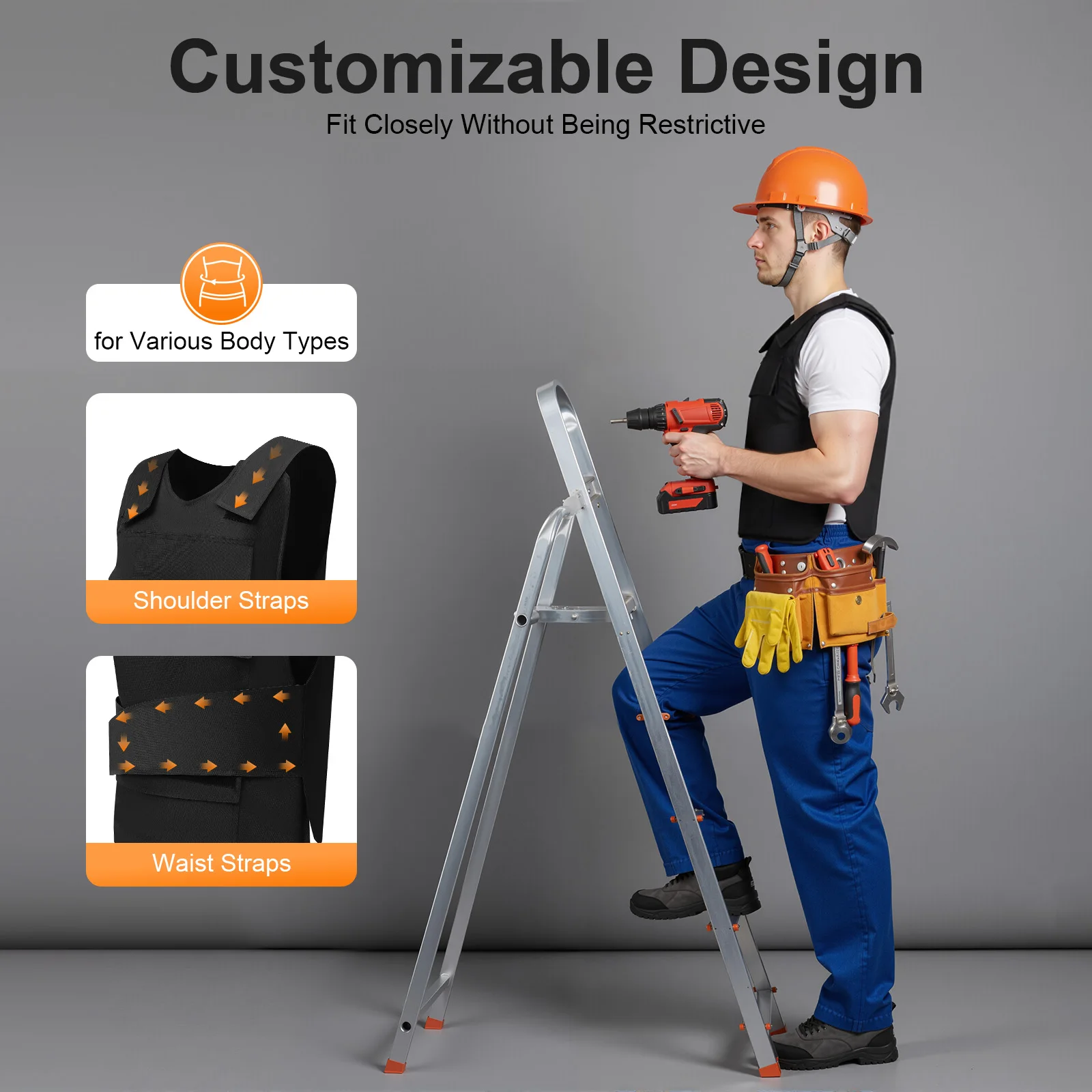 21.65*20.87inch Outdoors Protective Vest Manganese Steel Adjustable Security Training Protective Vest for Security Personnel Pol
