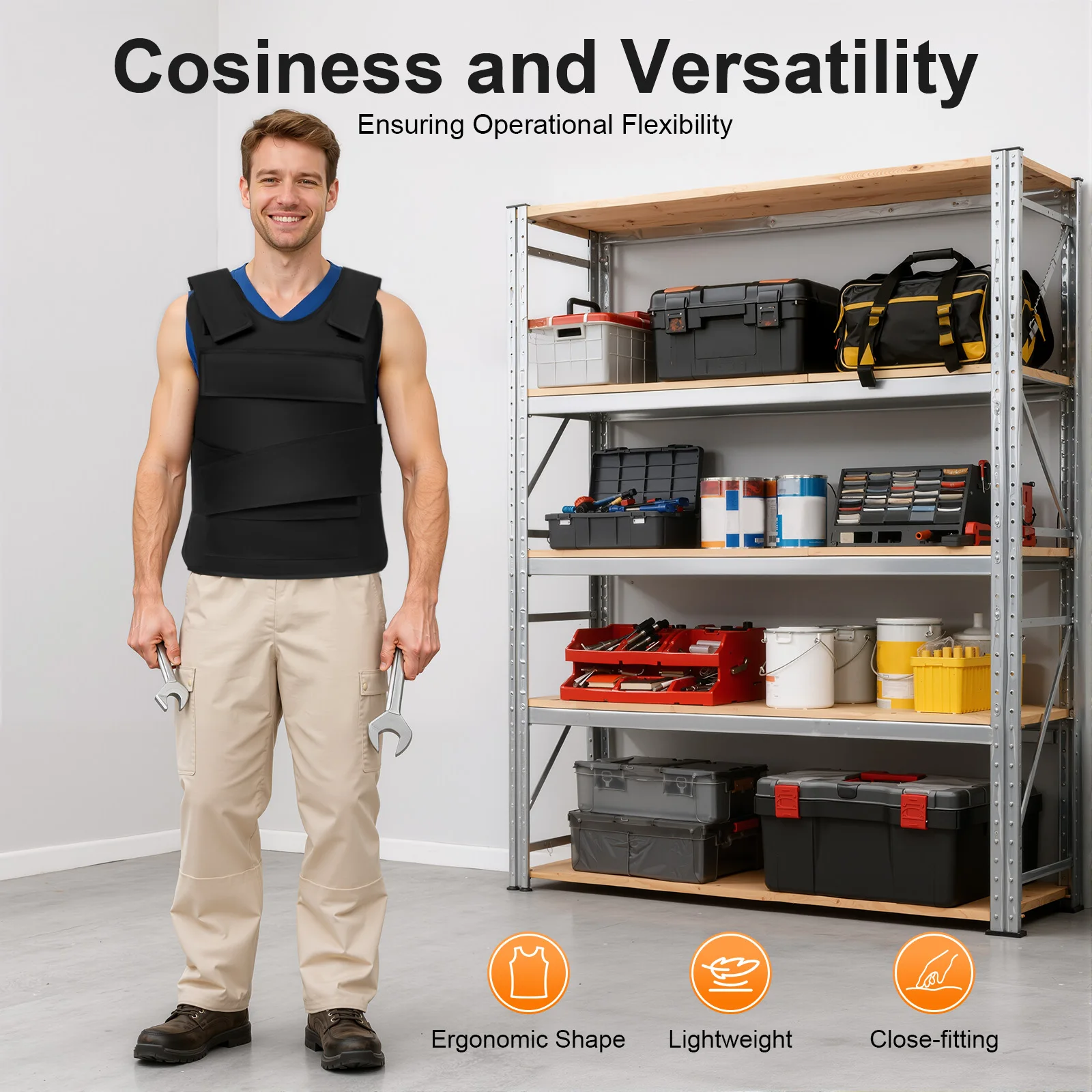 21.65*20.87inch Outdoors Protective Vest Manganese Steel Adjustable Security Training Protective Vest for Security Personnel Pol