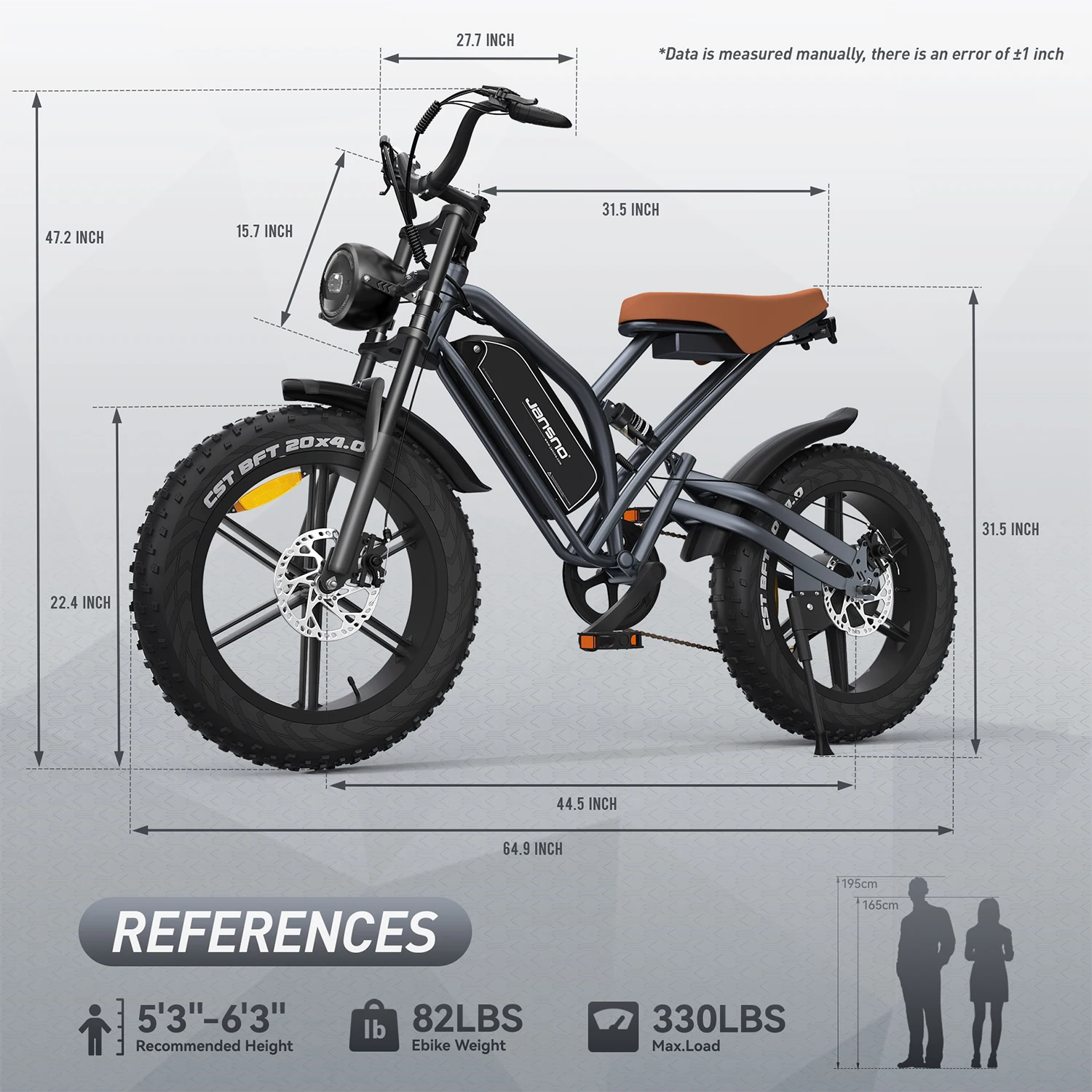 Jansno ebike X50 Adult Electric Bicycle 1000W Men's E-Mountain Bike 48V 17AH Battery 20 Inch Fat Tire Off-Road Electric Bike