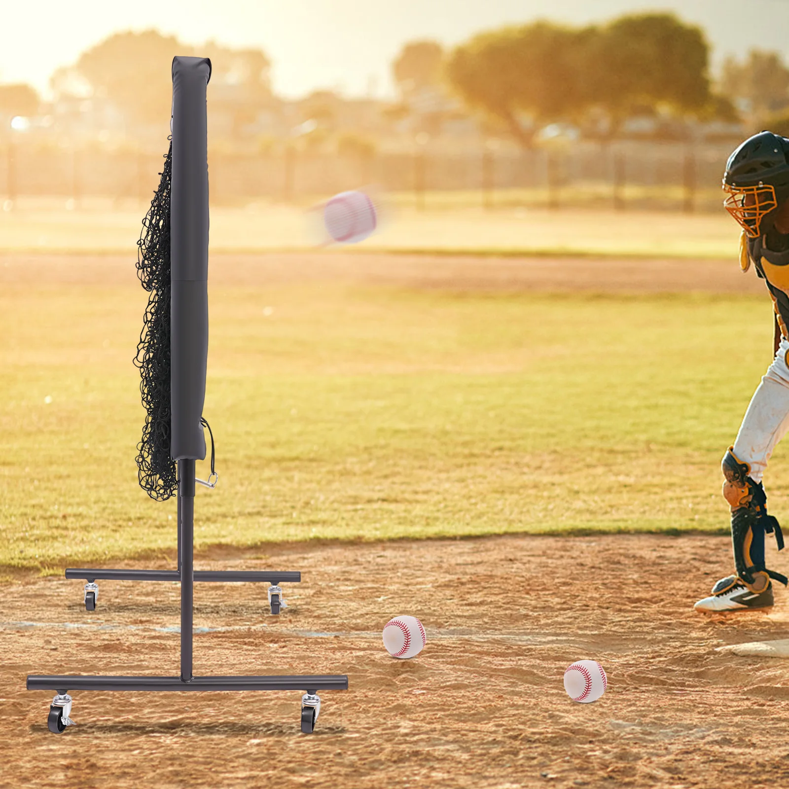 Portable Baseball Training Net with 360° Wheels, 3 Height Adjustable for Backyard Practice, Improves Pitching & Aiming Skills