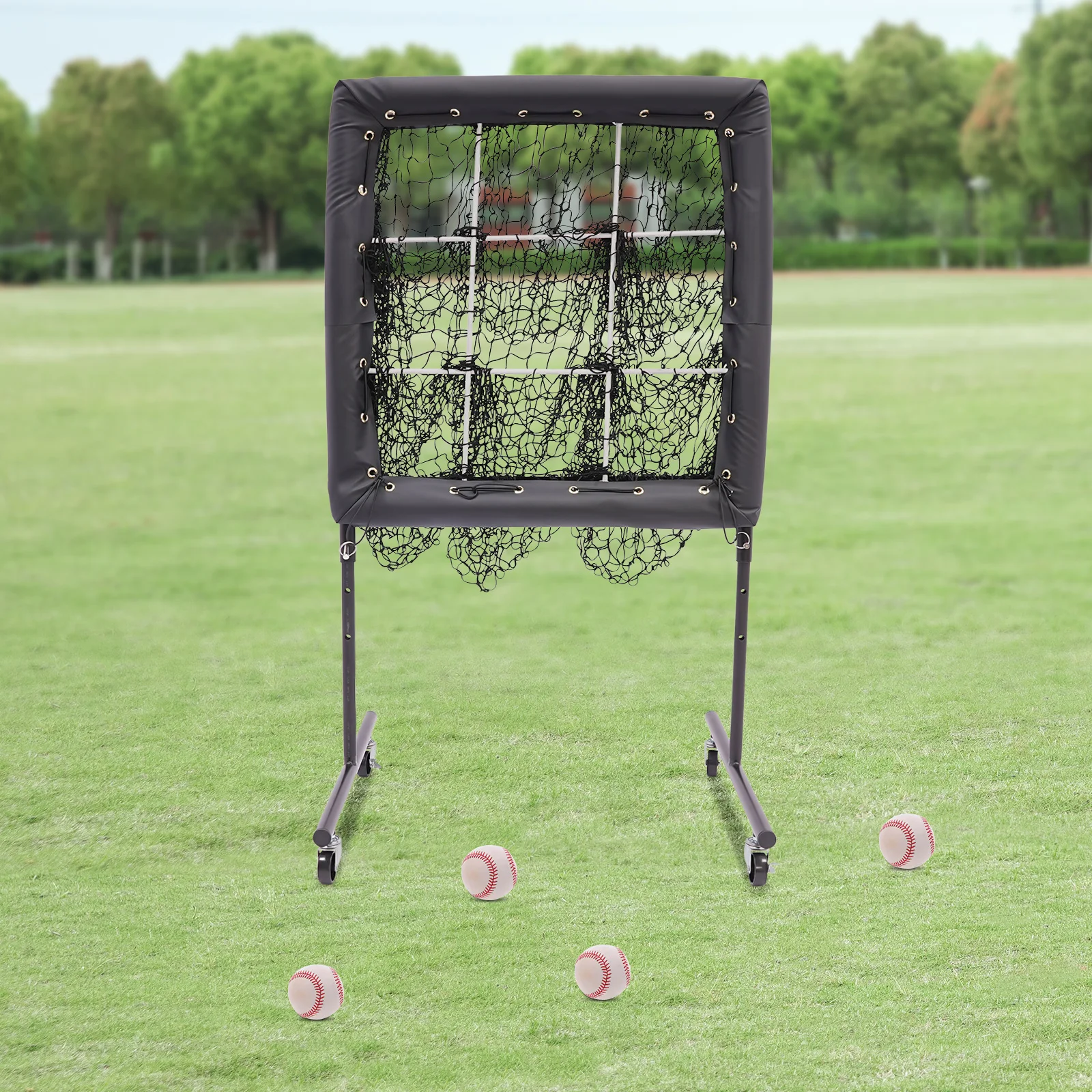 Portable Baseball Training Net with 360° Wheels, 3 Height Adjustable for Backyard Practice, Improves Pitching & Aiming Skills