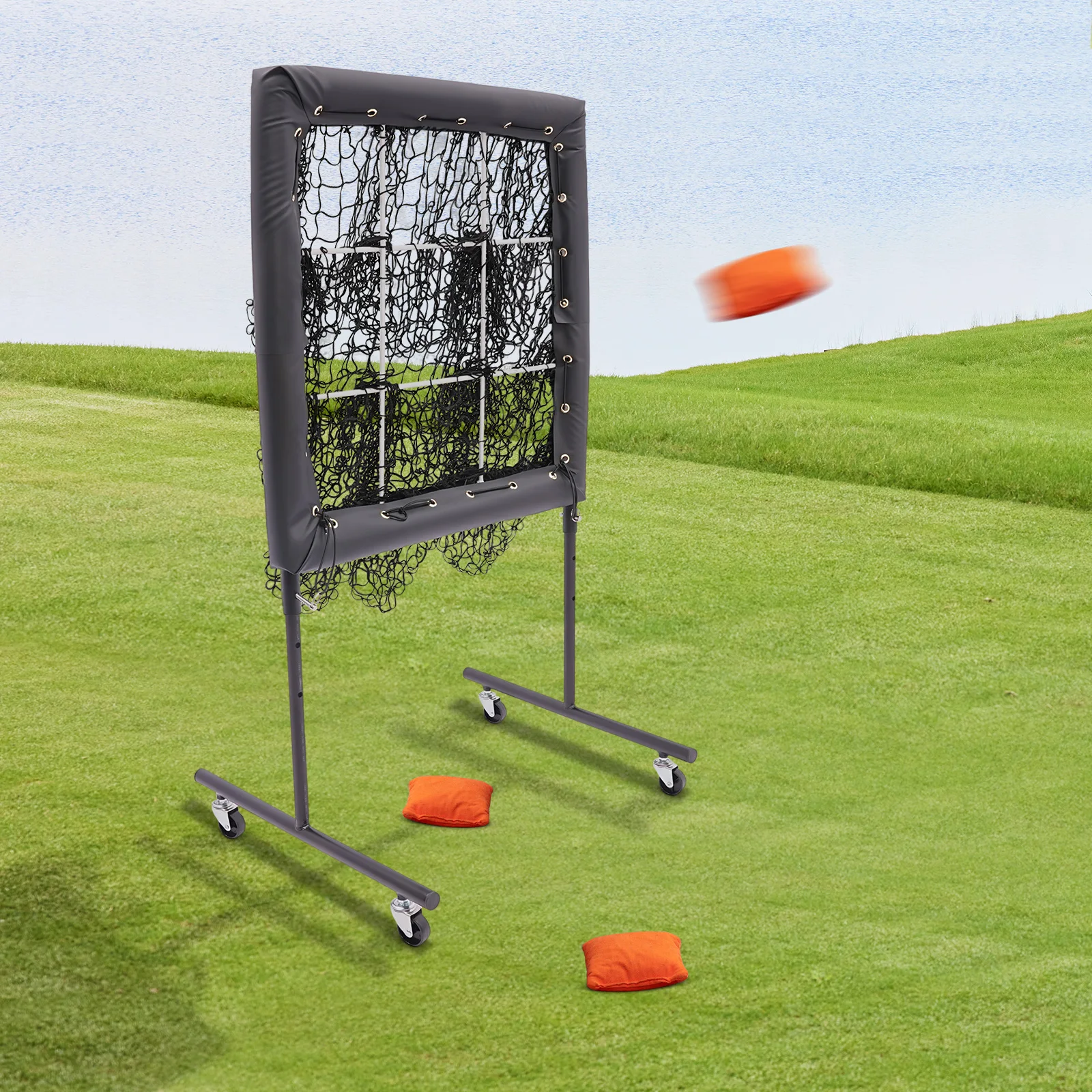 Portable Baseball Training Net with 360° Wheels, 3 Height Adjustable for Backyard Practice, Improves Pitching & Aiming Skills