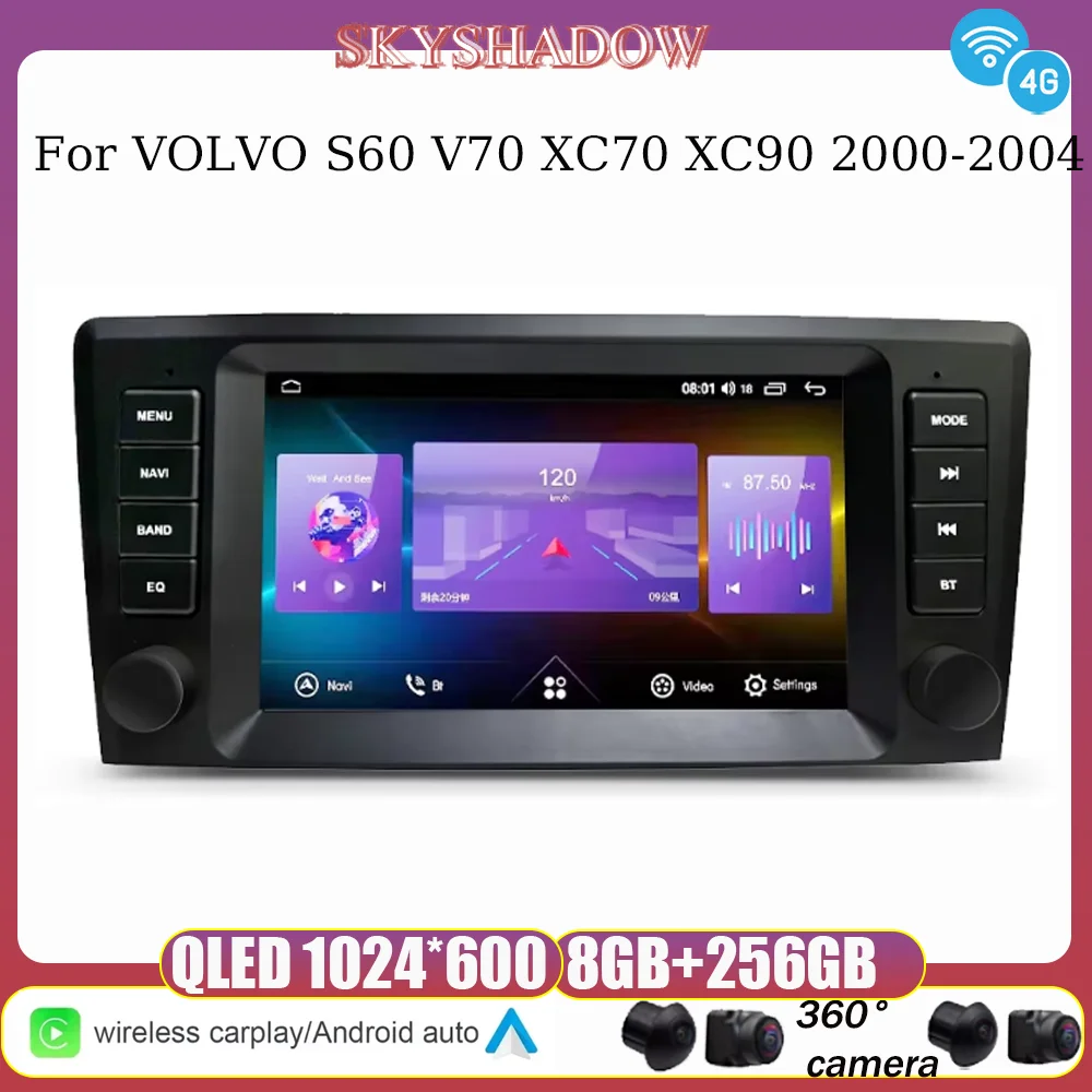 Carplay Auto Android 14 IPS Car DVD Player GPS WIFI BT RDS Radio Multimedia For VOLVO S60 V70 XC70 XC90 2000-2004 Navigation