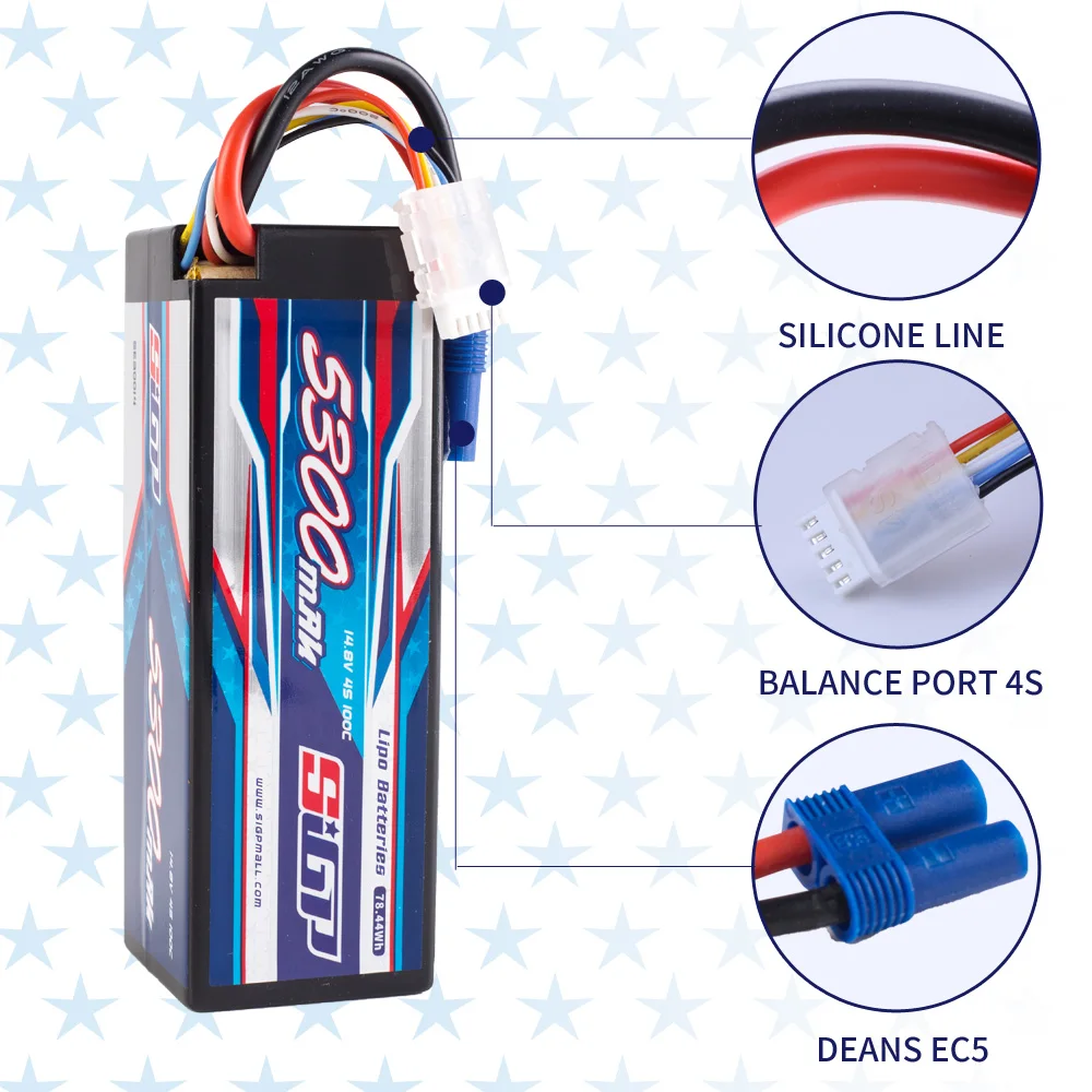 SIGP 4S 14.8V Lipo Battery 5100mAh 6000mAh 70C with XT90 EC5 Plug for RC Car Truck Boat Vehicles Tank Buggy Racing Hobby 2 Packs