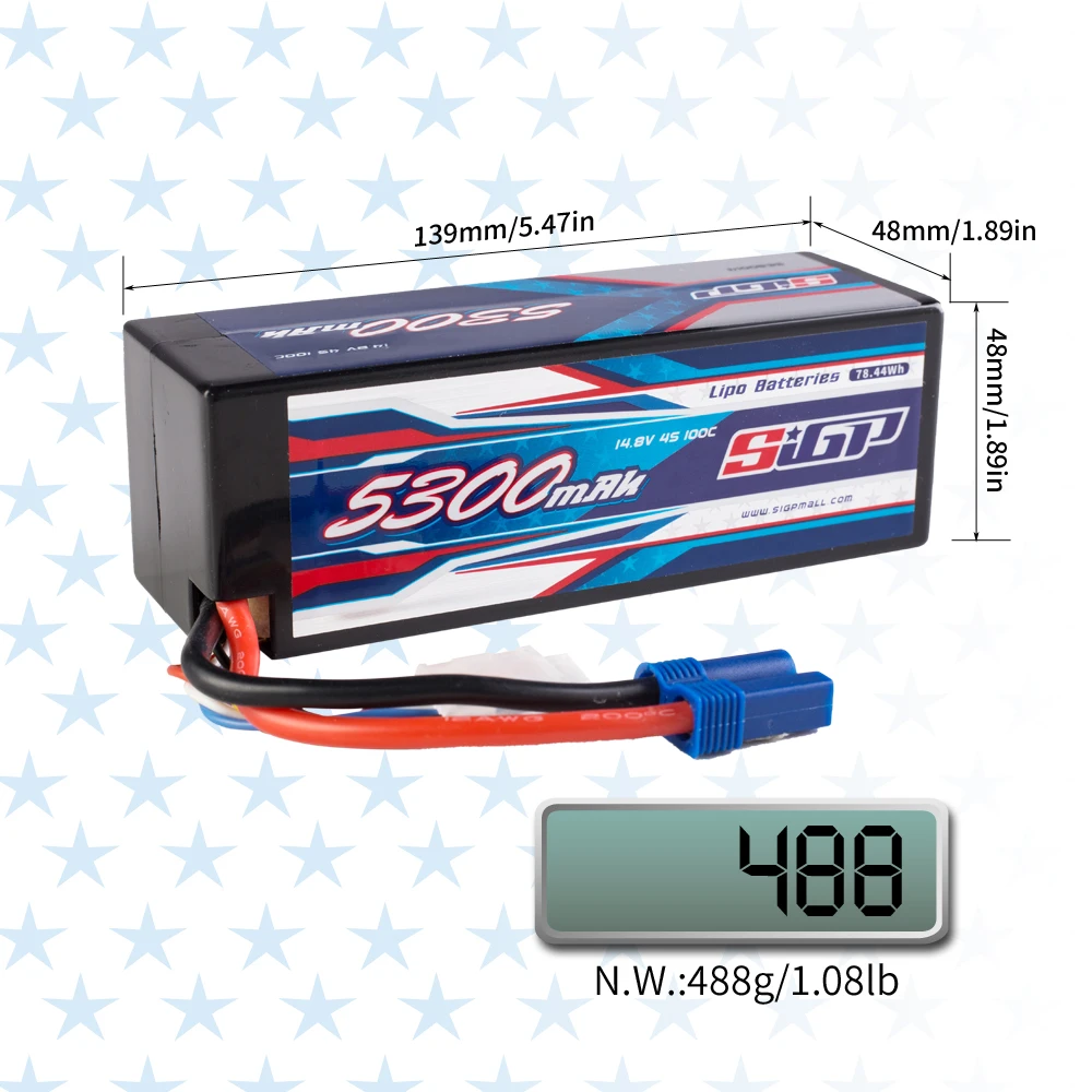 SIGP 4S 14.8V Lipo Battery 5100mAh 6000mAh 70C with XT90 EC5 Plug for RC Car Truck Boat Vehicles Tank Buggy Racing Hobby 2 Packs