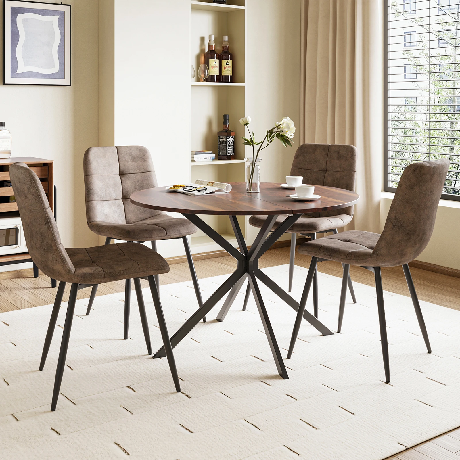 Dining Table and Chairs Set of 4, Folding Round Kitchen Table With Chairs for Dining Room,Kitchen
