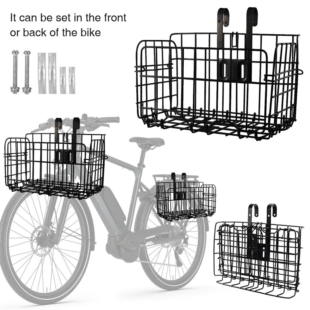 Bike Front Rear Basket Rust Proof Metal Wire Ebike Basket Non-Slip Quick Release Frame Basket for Outdoor Cycling Travel Basket