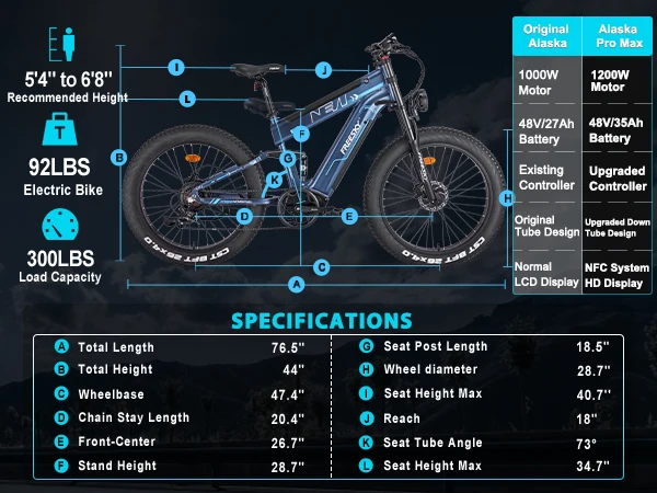 Freesky M520 Electric Bike 1200W Motor 48V41Ah Battery Electric Bicycle 26-inch Fat Tire E-Mountain Bike
