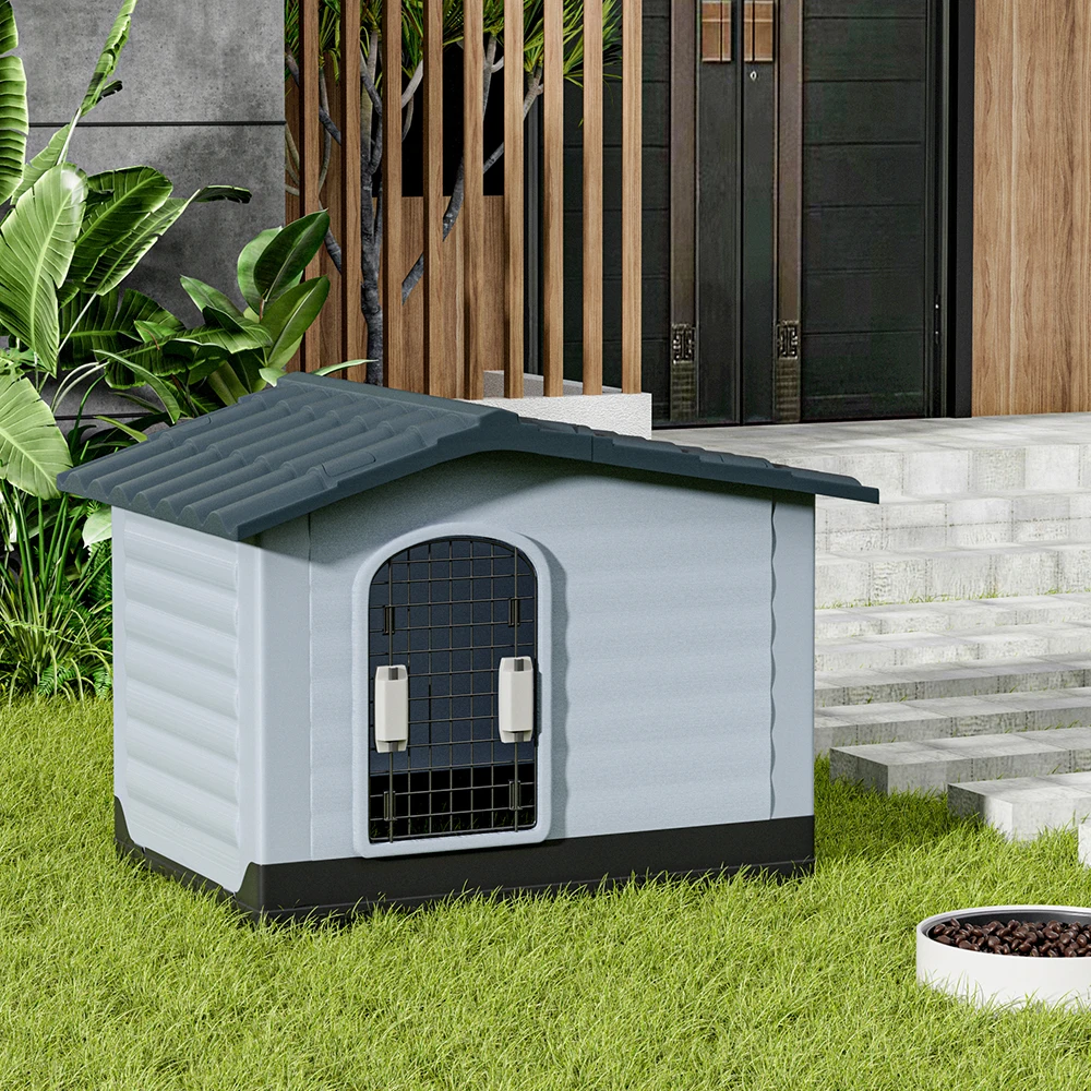 Tieker Outdoor Large Plastic Dog House Weatherproof with Skylight and Door Removable and Washable Kennel Villa