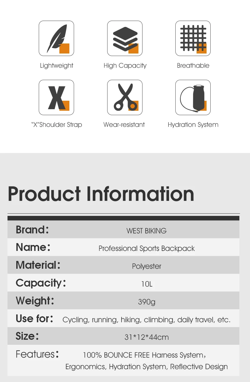 WEST BIKING Ultralight Bicycle Bag 20L Sports Hydration Backpack Outdoor Climbing Bag Ergonomics MTB Road Bike Cycling Water Bag