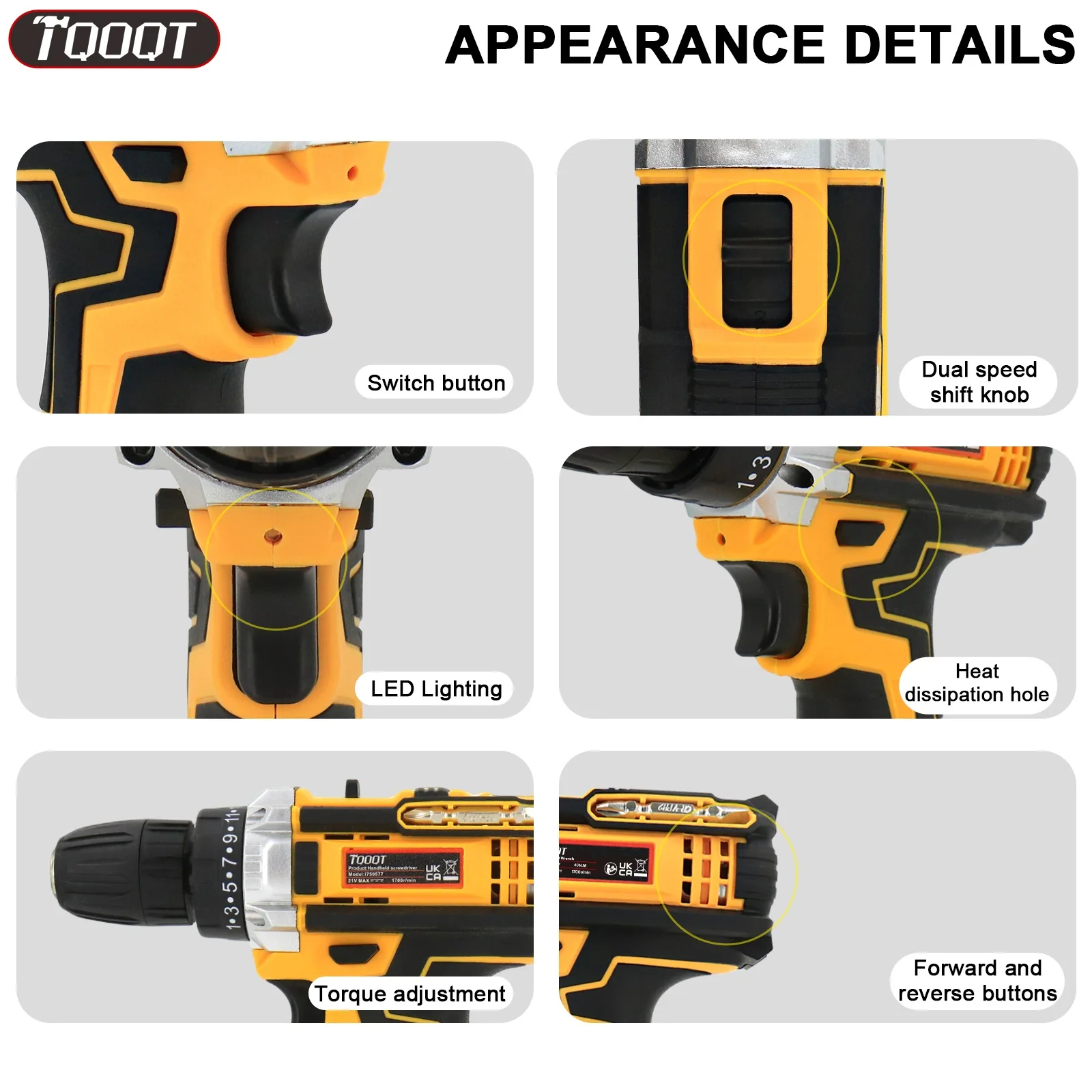 2 Battery Cordless Drill 21V Electric Screwdriver Set with 2 Batteries & Charger