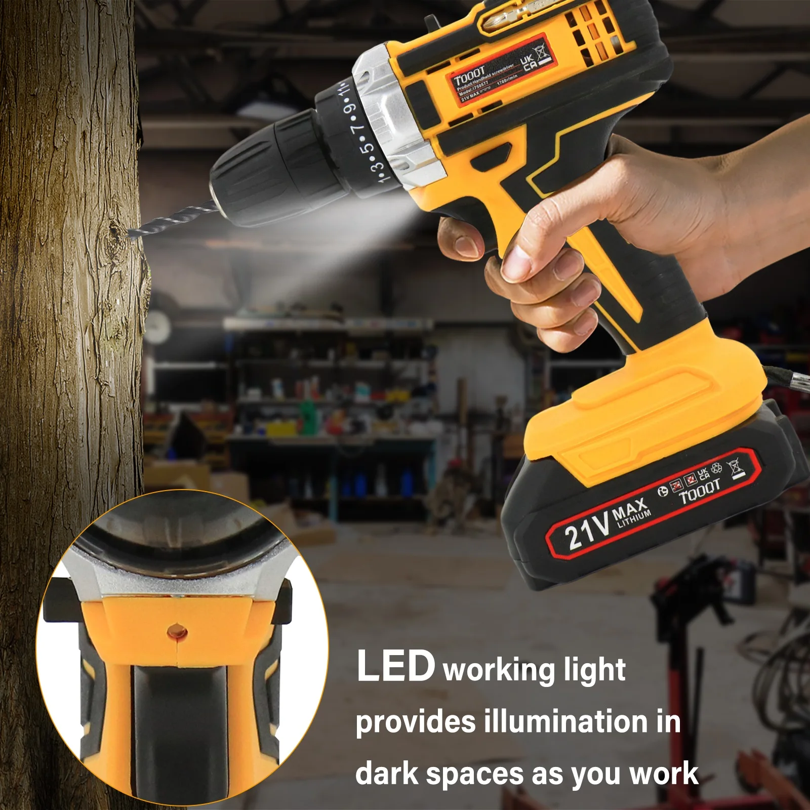 2 Battery Cordless Drill 21V Electric Screwdriver Set with 2 Batteries & Charger
