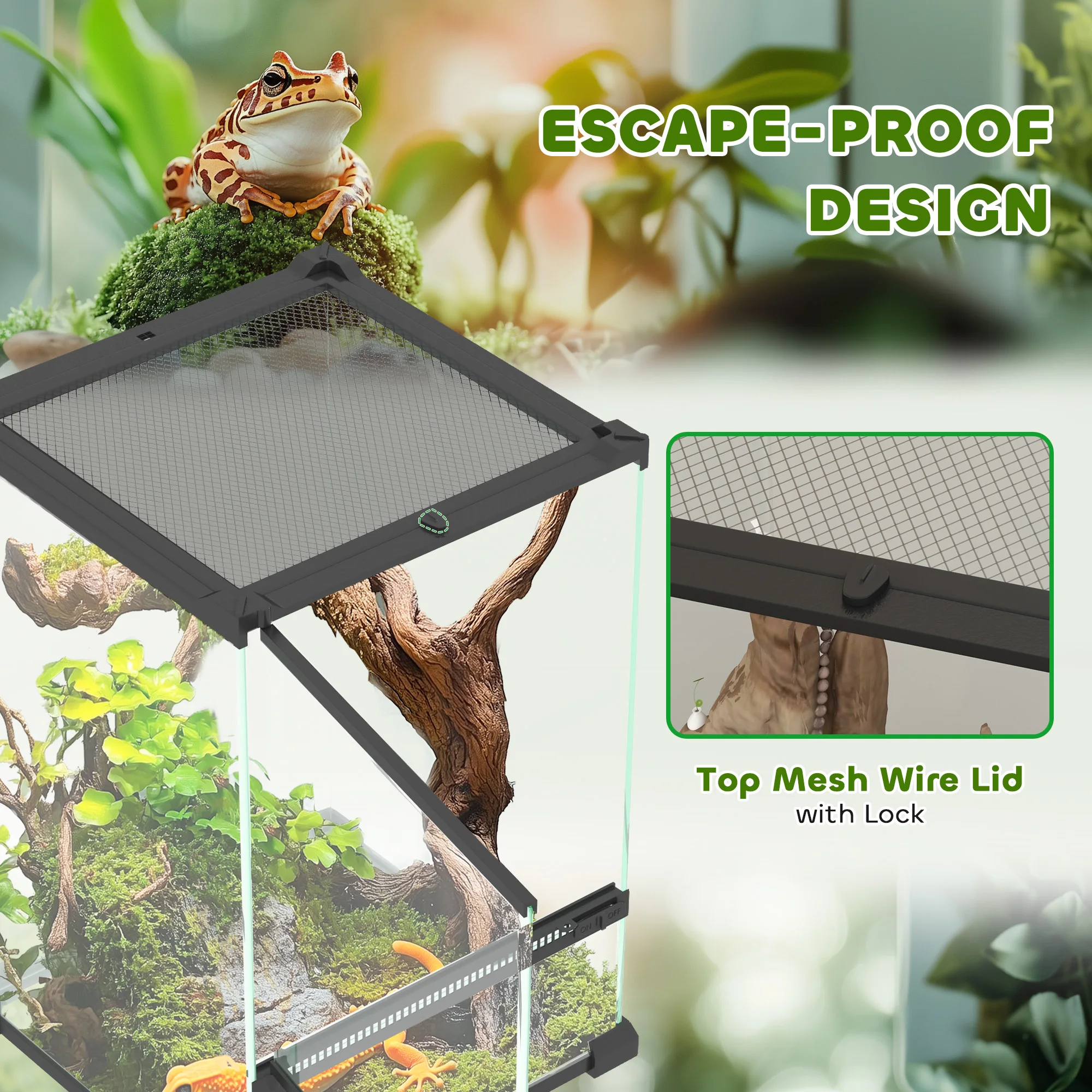 PawHut Glass Reptile Terrarium, 12L Vivarium for Lizards, Frogs, Snakes, Turtles, Tortoises, with Ventilation