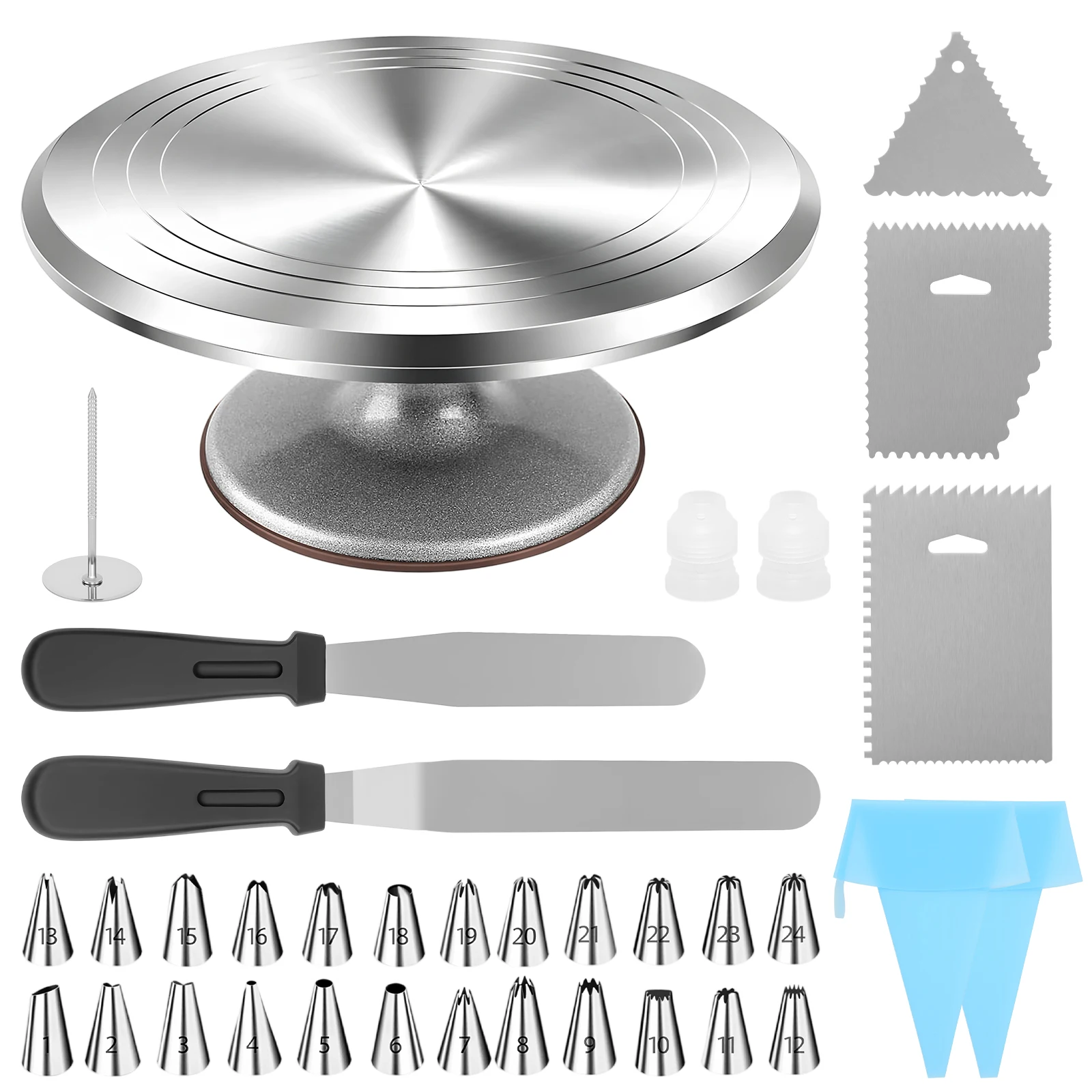 35-Piece Cake Decorating Set,Rotating Cake Stand,Includes Palette Knife and Cream Scraper Accessories for Professional Baking