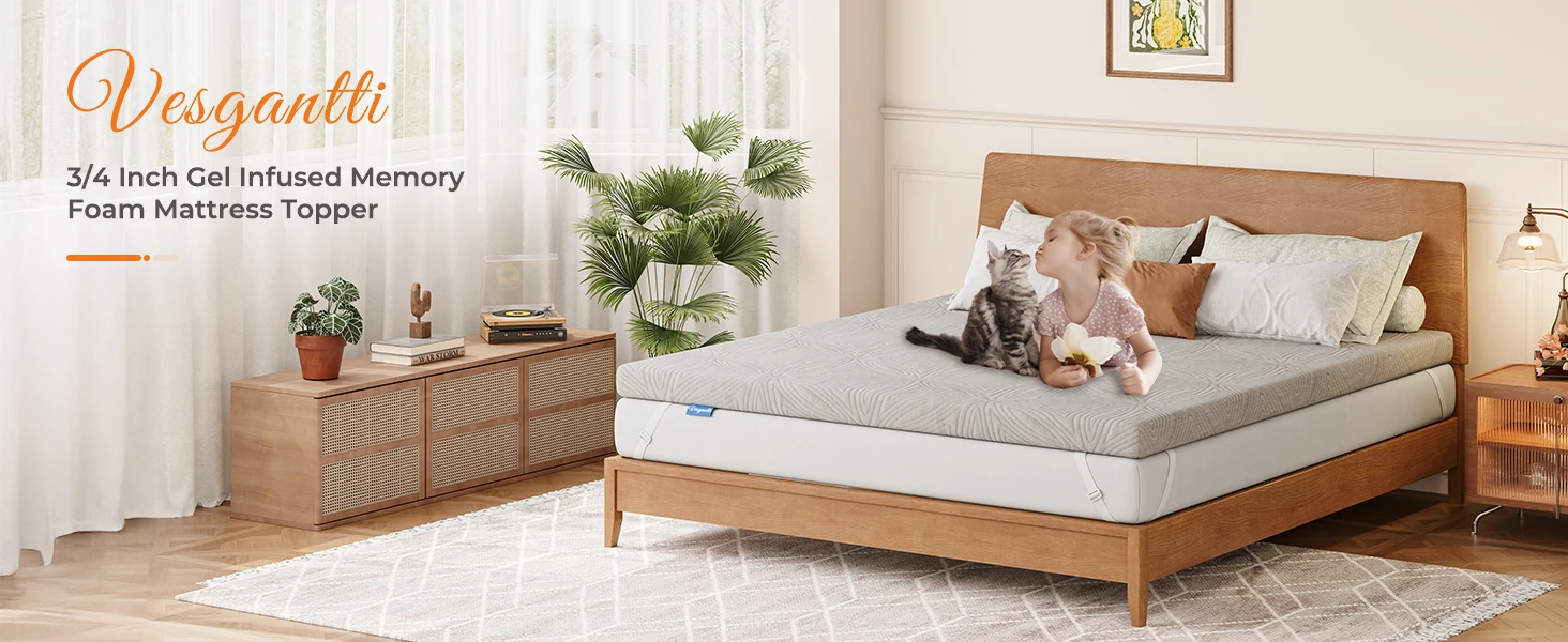 Vesgantti 3-Inch Gel Memory Foam Mattress Topper for Cool Sleep & Back Pain Relief Certipur-Us Certified with Washable Cover