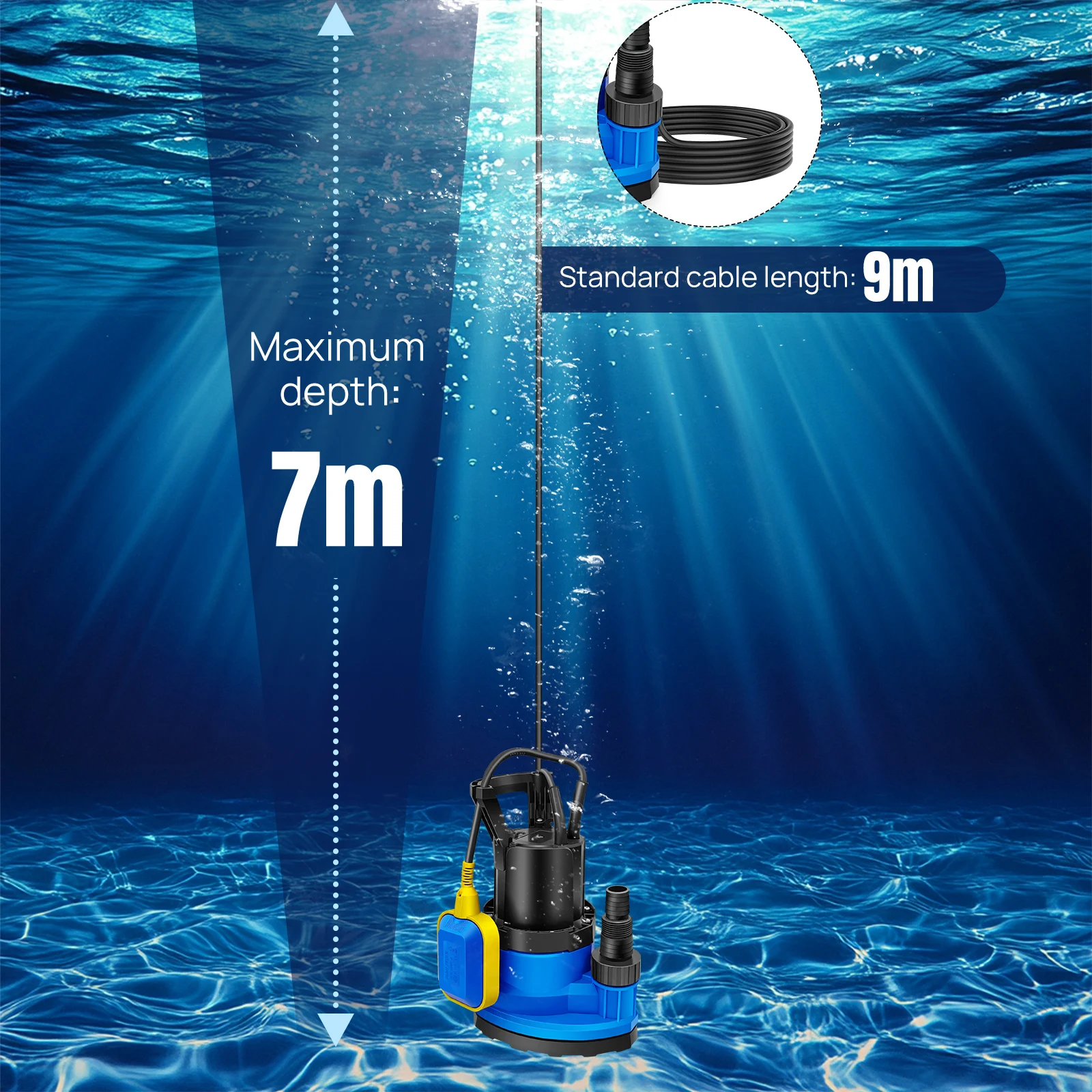350W Portable Submersible Pump for Clean and Dirty Water for Garden Pond, Pools, and Ditches + Float Switch