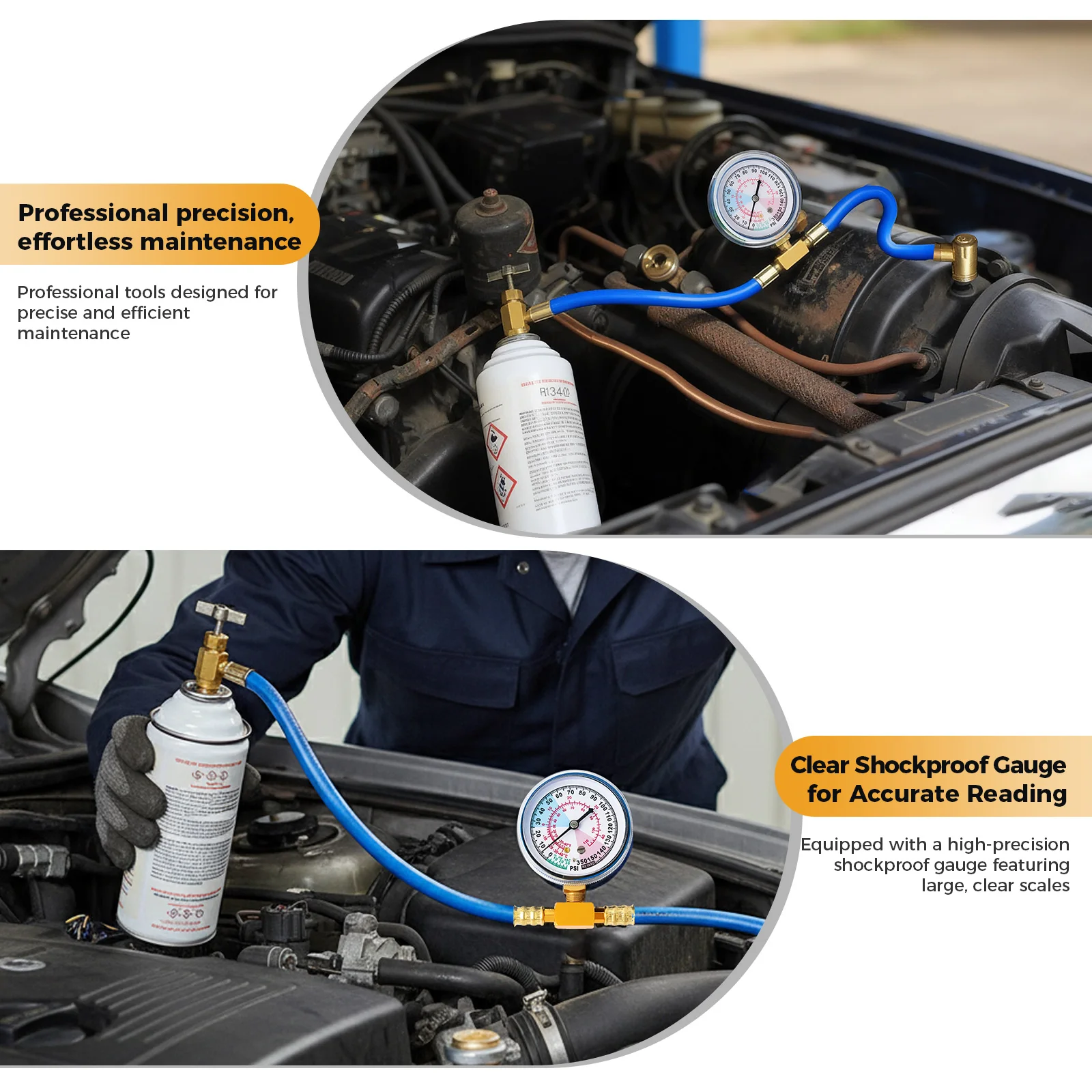 Hose Gauge Kit R134A Car Air Conditioner Refrigerant Recharge Fluoride Tool Kit 100 PSI Replacement 480 mm/18.90 Inches Length