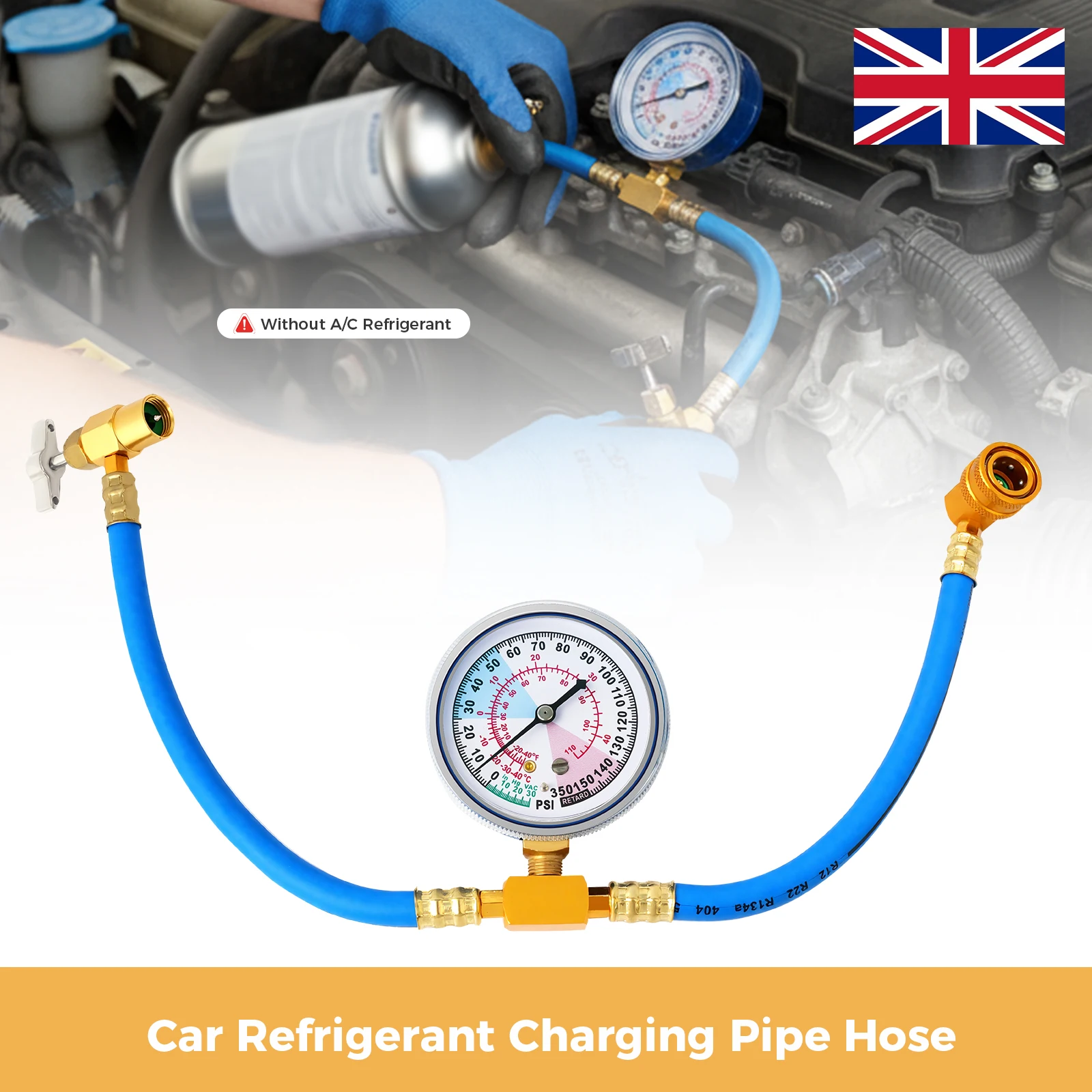 Hose Gauge Kit R134A Car Air Conditioner Refrigerant Recharge Fluoride Tool Kit 100 PSI Replacement 480 mm/18.90 Inches Length