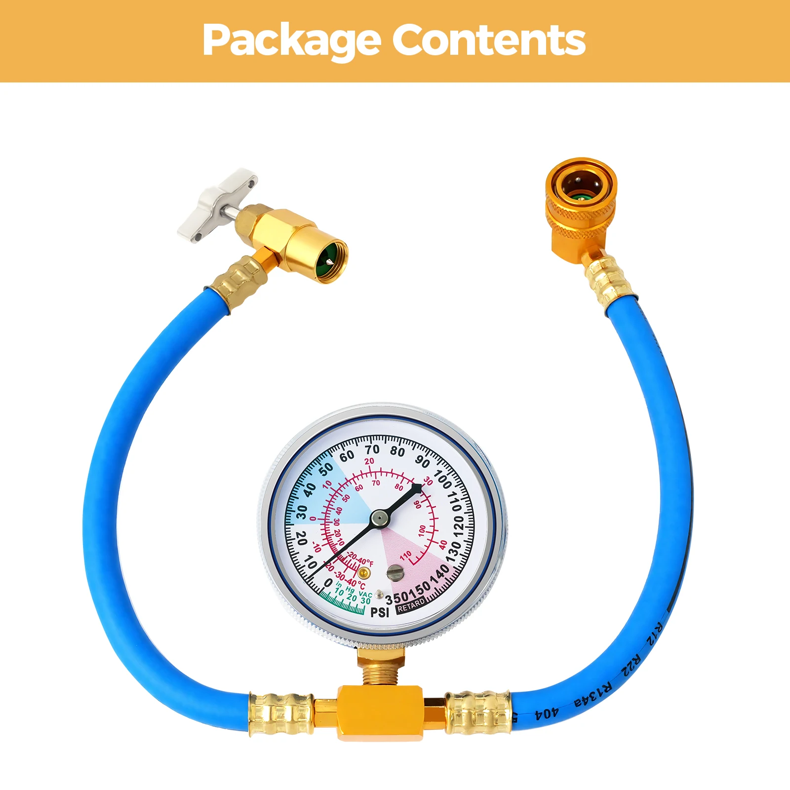 Hose Gauge Kit R134A Car Air Conditioner Refrigerant Recharge Fluoride Tool Kit 100 PSI Replacement 480 mm/18.90 Inches Length