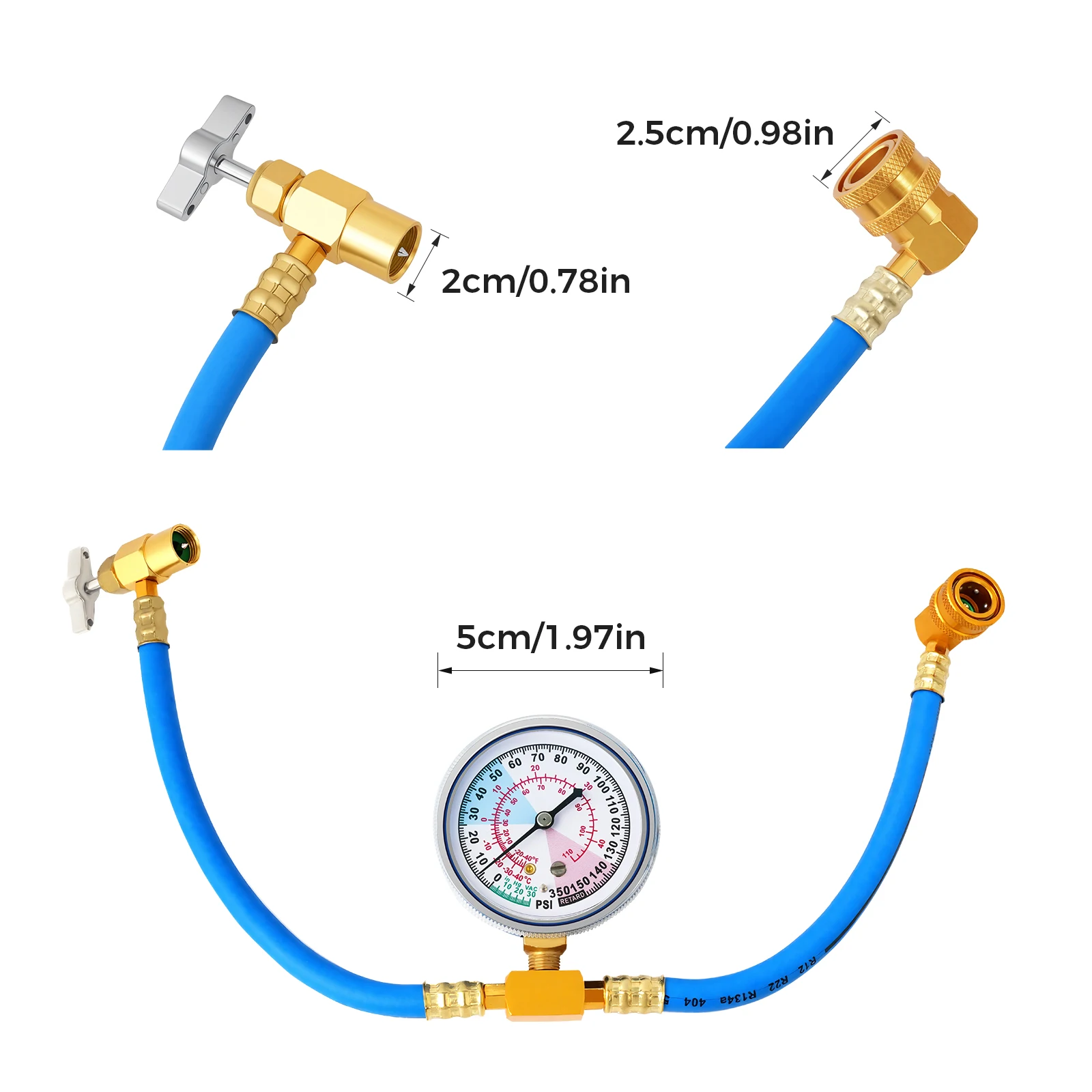 Hose Gauge Kit R134A Car Air Conditioner Refrigerant Recharge Fluoride Tool Kit 100 PSI Replacement 480 mm/18.90 Inches Length