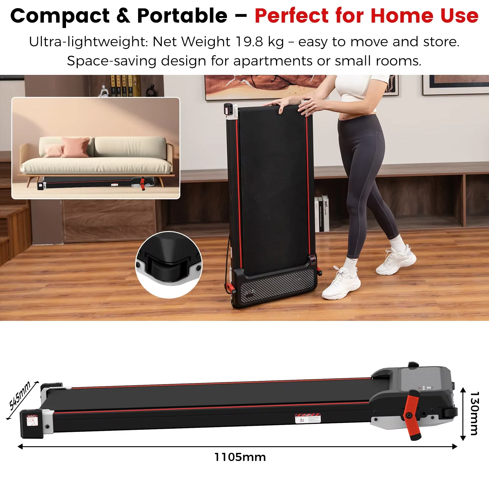 CITYSPORTS PRO Treadmill, Walking Pad, Portable Treadmill, 120kg, Powerful & Quiet Motor, Non-Slip & Comfortable Running Belt