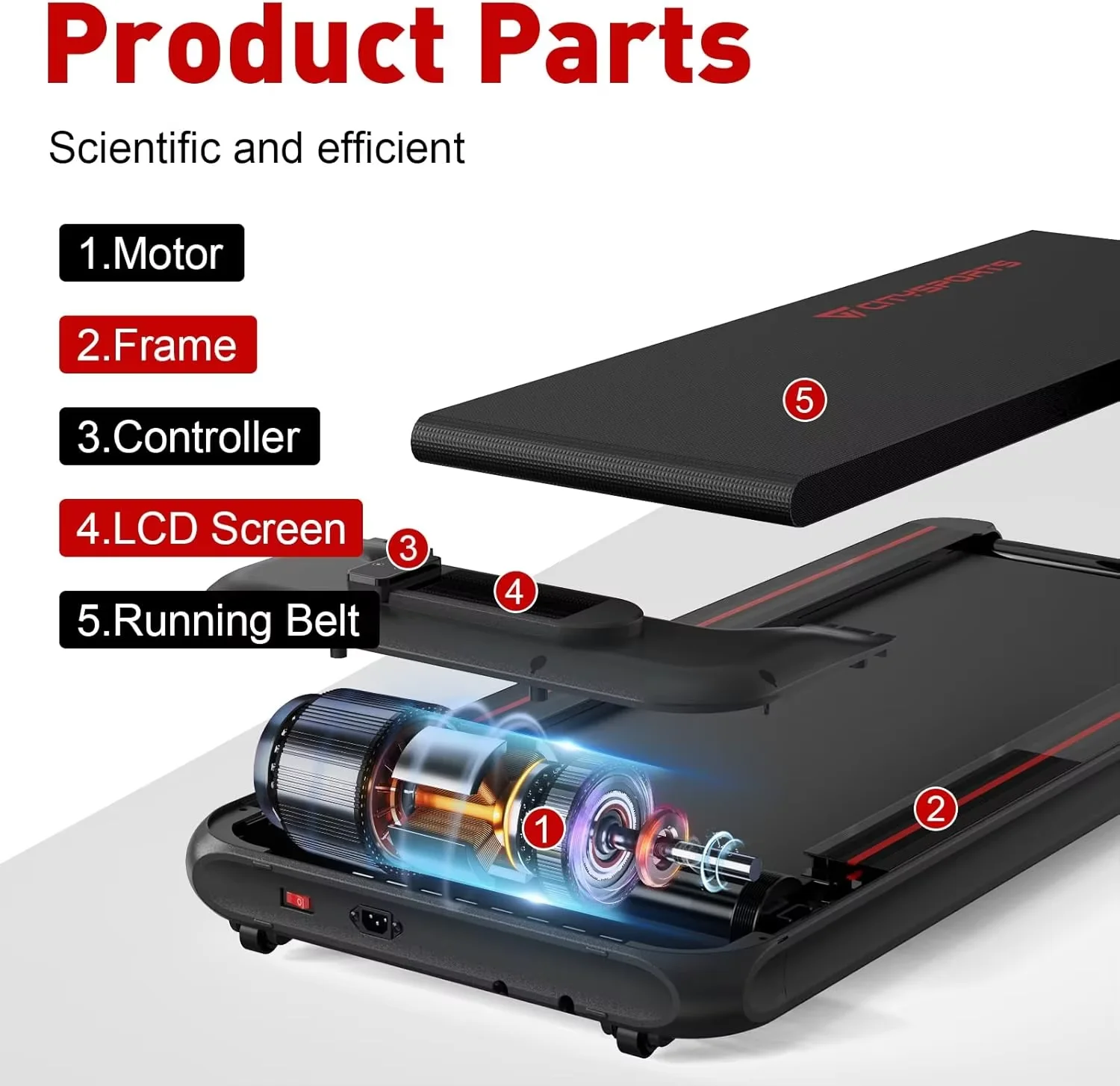 CITYSPORTS PRO Treadmill, Walking Pad, Portable Treadmill, 120kg, Powerful & Quiet Motor, Non-Slip & Comfortable Running Belt