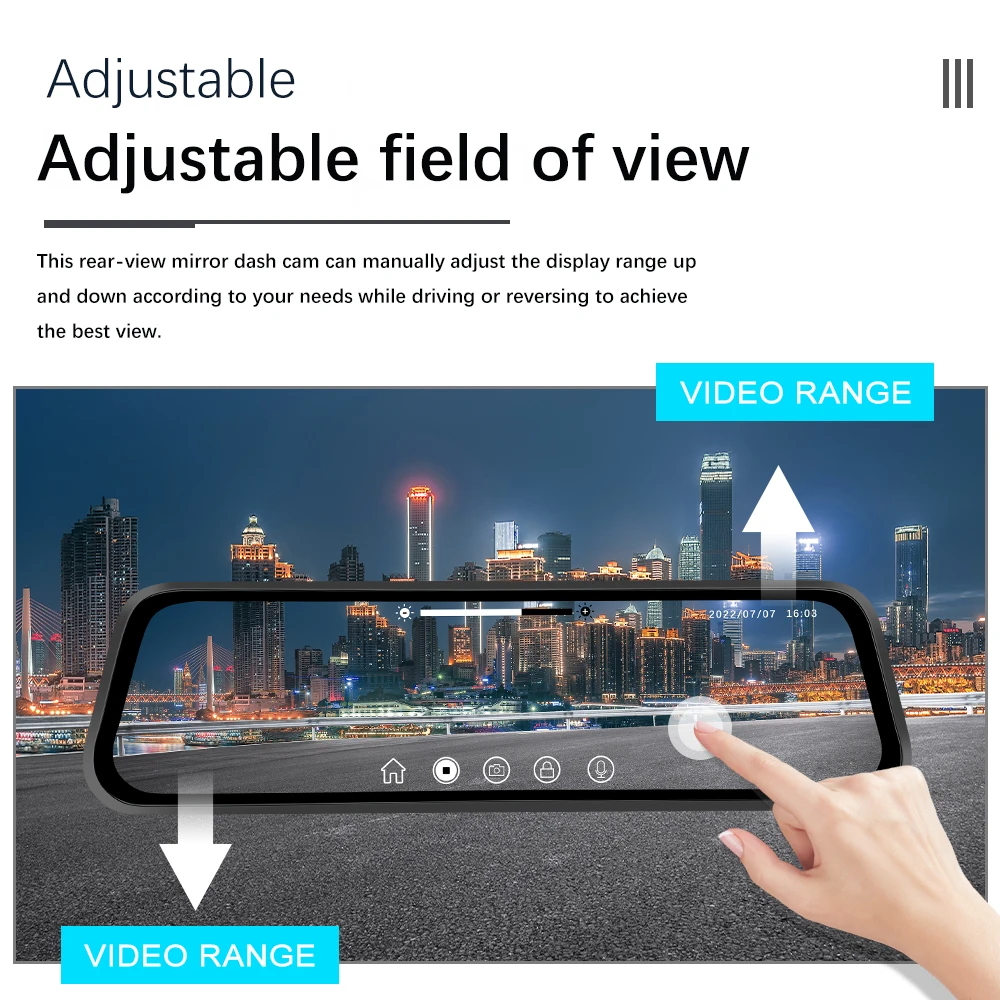 Podofo 9.66 Inch Rearview Mirror Recorder 1080p Automobile Dash Cam Video Recorder DVR Dash Cam Cycle Dual Lens