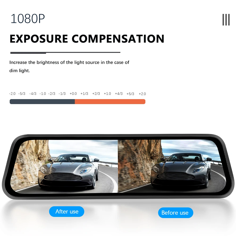 Podofo 9.66 Inch Rearview Mirror Recorder 1080p Automobile Dash Cam Video Recorder DVR Dash Cam Cycle Dual Lens
