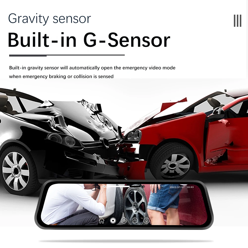Podofo 9.66 Inch Rearview Mirror Recorder 1080p Automobile Dash Cam Video Recorder DVR Dash Cam Cycle Dual Lens