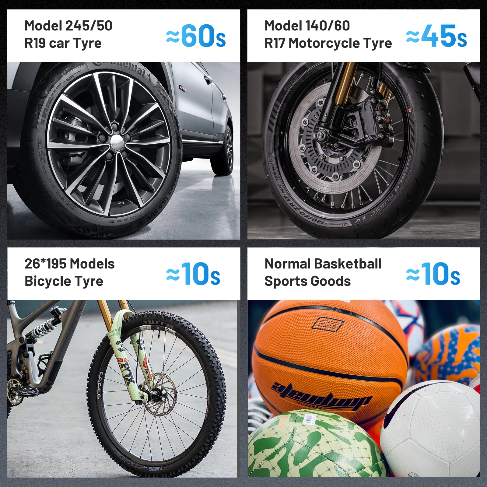 150PSI Cordless Air Pump 12V Tire Air Compressor LED Light USB Rechargeable Full-Screen Digital for Car Motorcycle Bicycle