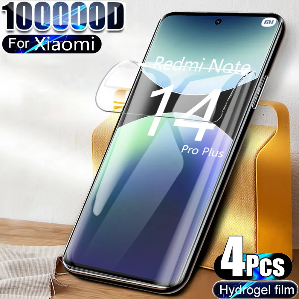 4 PCS Hydrogel Film For Xiaomi Redmi Note 14 Pro Plus 13 12 11 11S 12S 10S 9T Soft Screen Protector For Redmi Note 14 5G 4G Film